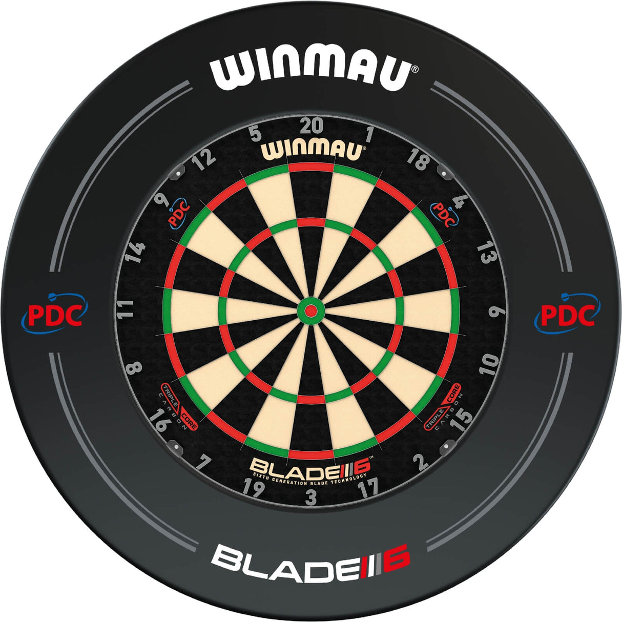 Winmau - Blade 6 Triple Core Dartboard & Surround Bundle - Black PDC