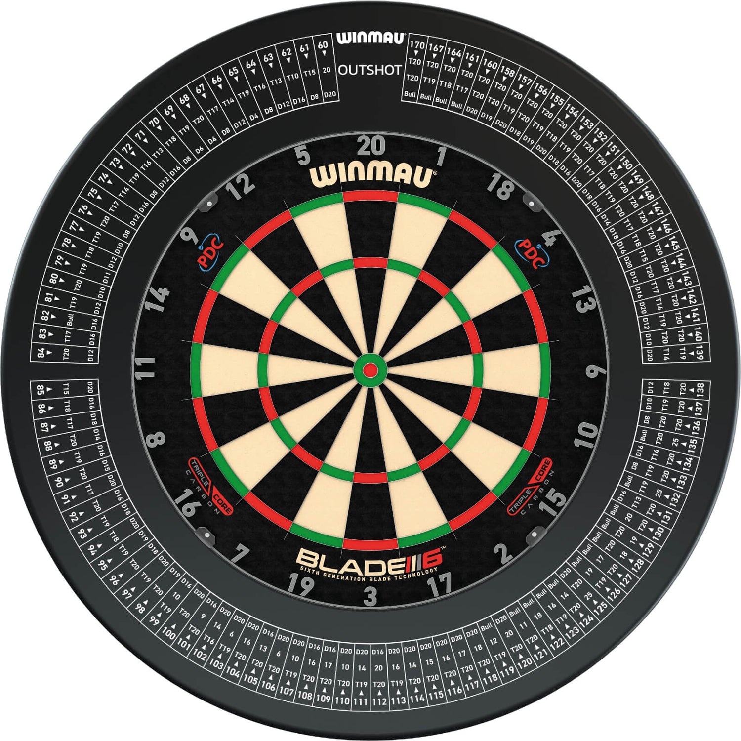 Winmau - Blade 6 Triple Core Dartboard & Surround Bundle - Outshot