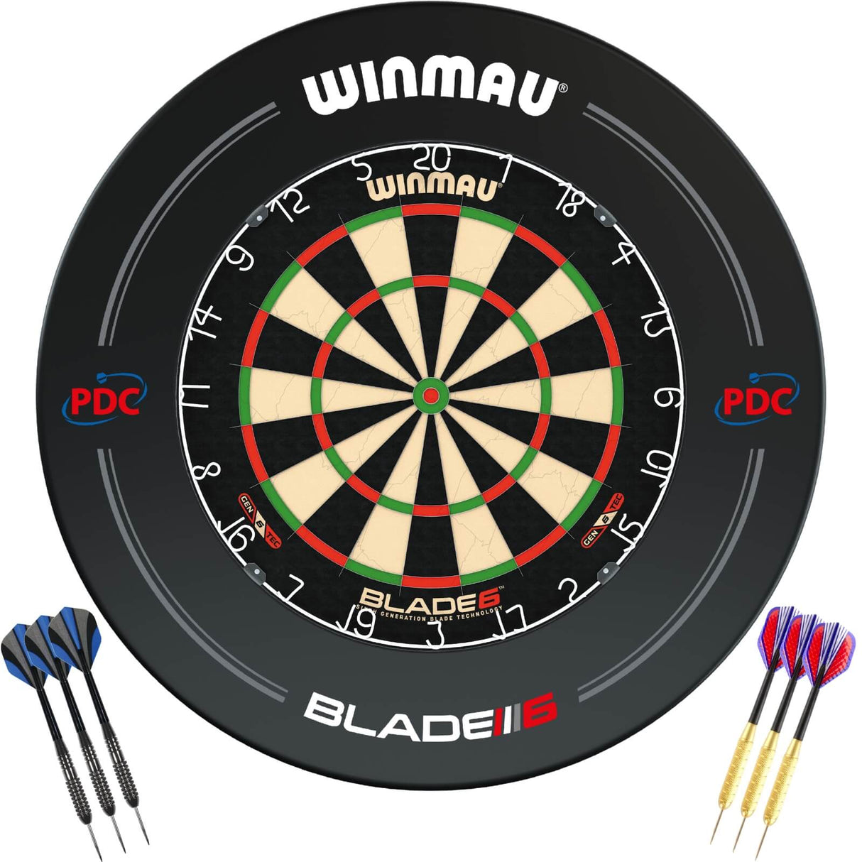 Winmau - Blade 6 Dartboard & Surround Ready to Play Bundle - Black PDC