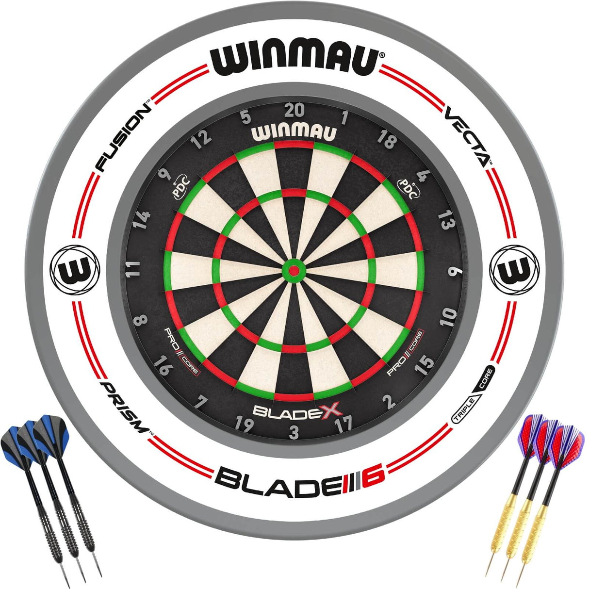 Winmau - Blade X Dartboard & Surround Ready to Play Bundle - Pro-Line White