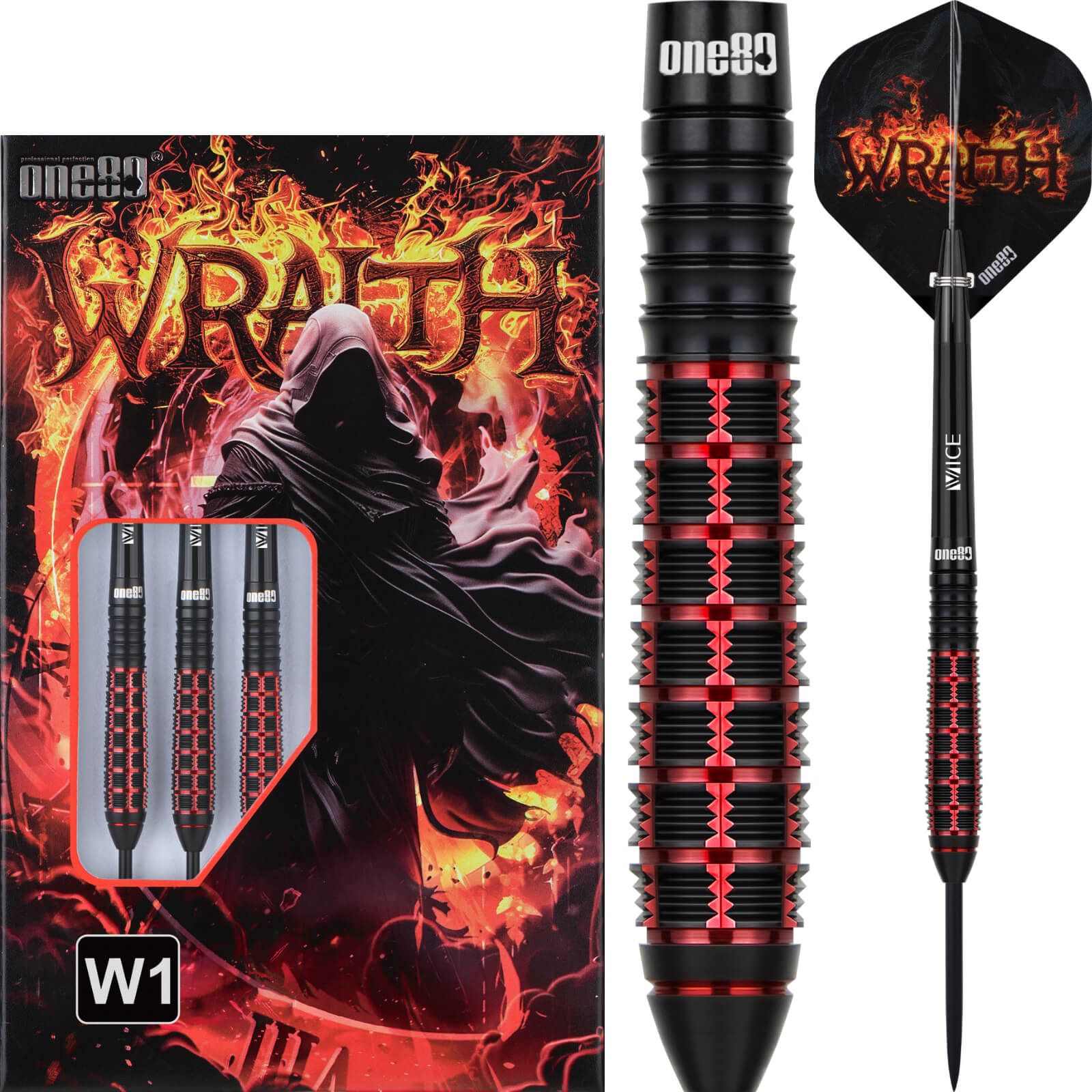 Darts - One80 - Wraith W1 Darts - Steel Tip - 90% Tungsten - 23g 25g