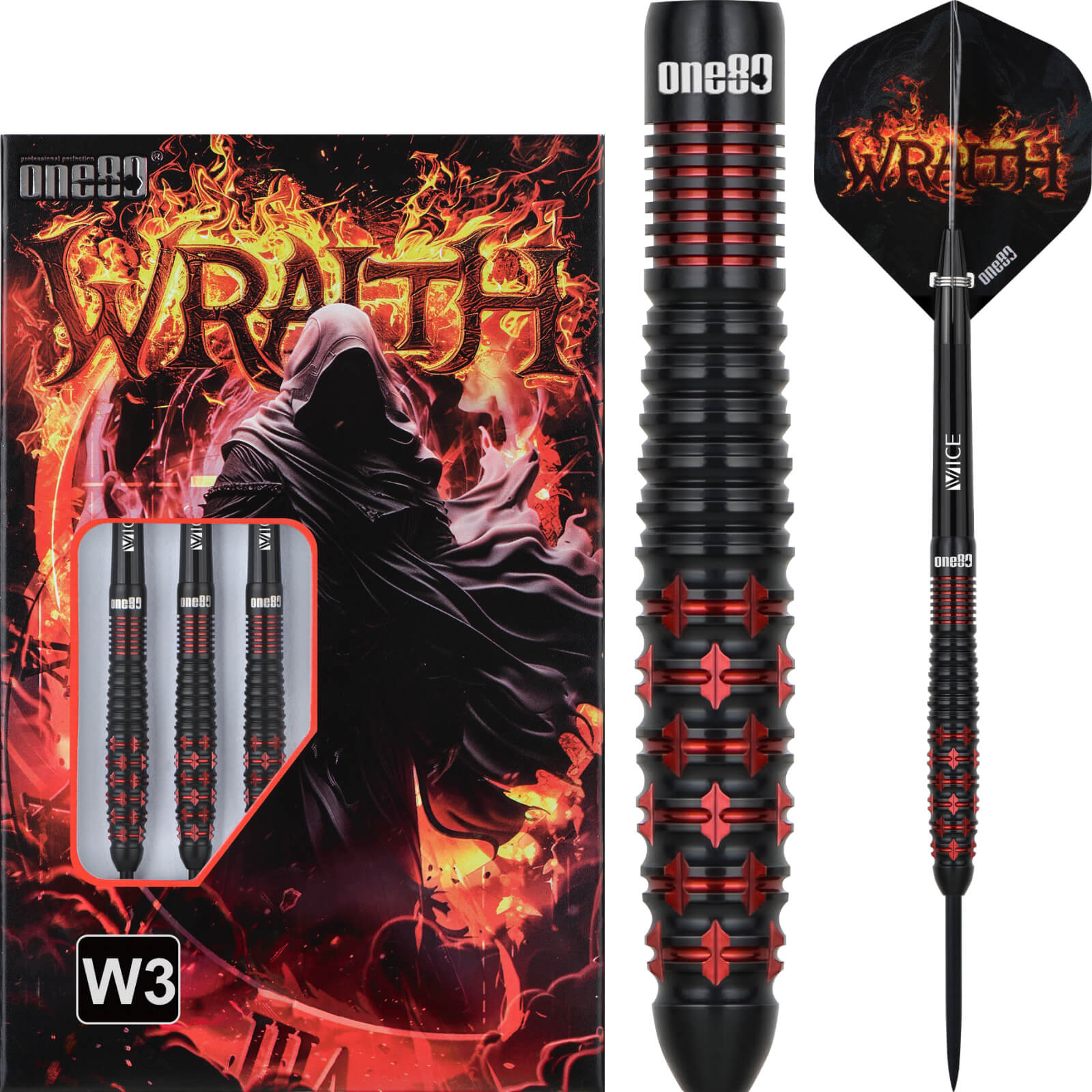 Darts - One80 - Wraith W3 Darts - Steel Tip - 90% Tungsten - 23g 25g