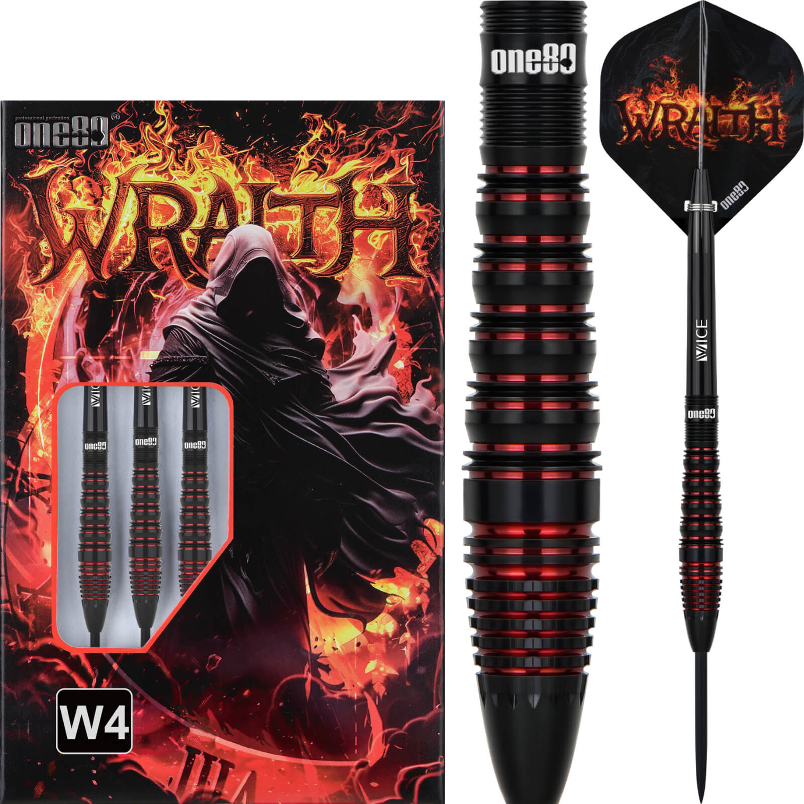 Darts - One80 - Wraith W4 Darts - Steel Tip - 90% Tungsten - 22g 24g