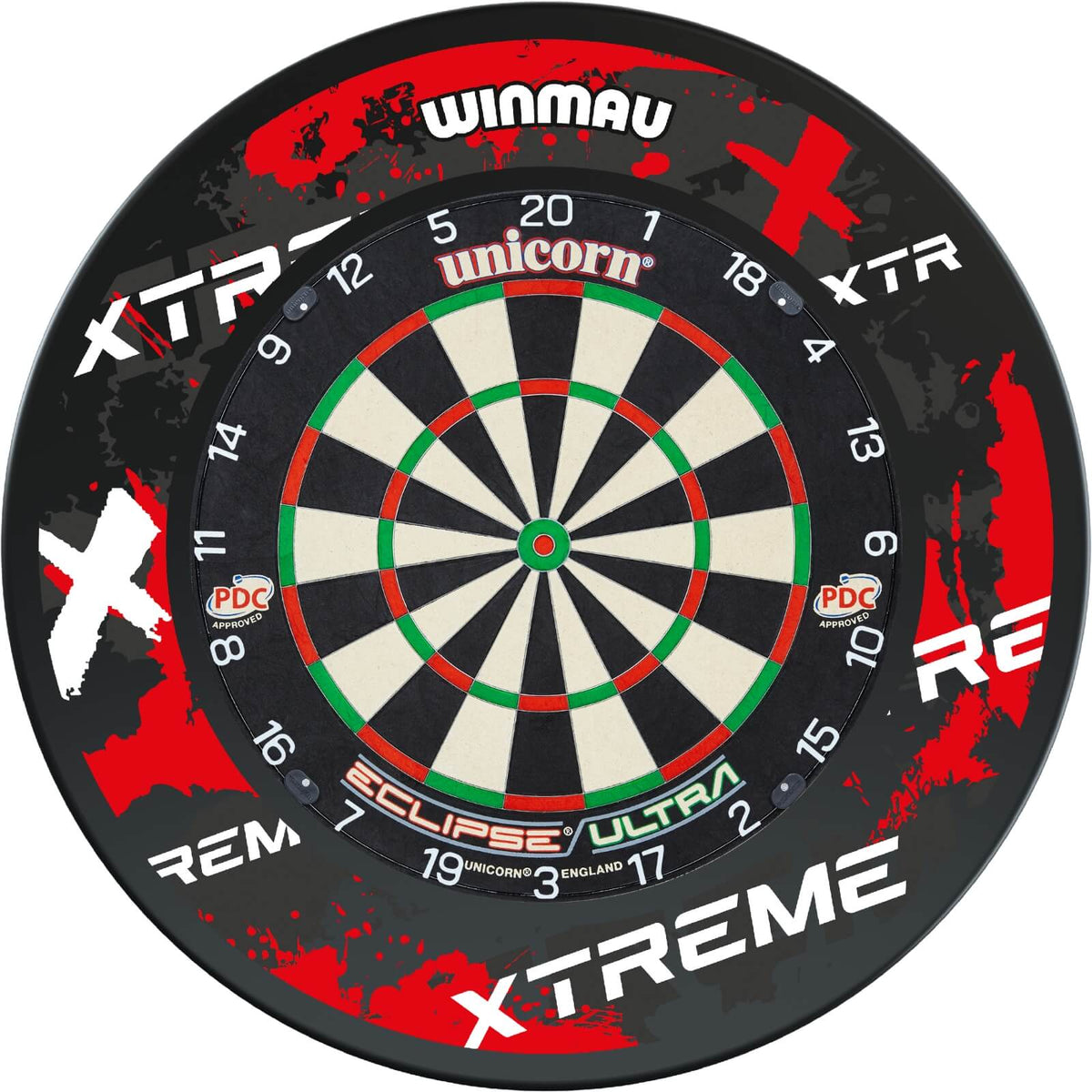 Surrounds &amp; Dartboards - Winmau - Xtreme Red Dartboard Surround &amp; Dartboard Bundle - Choose Your Board Unicorn - Eclipse Ultra