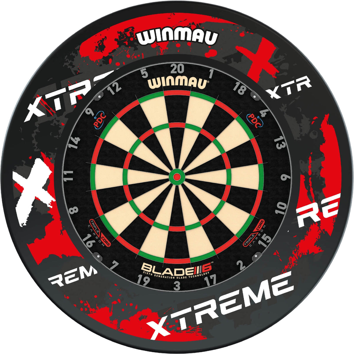 Surrounds &amp; Dartboards - Winmau - Xtreme Red Dartboard Surround &amp; Dartboard Bundle - Choose Your Board Winmau - Blade 6 Triple Core