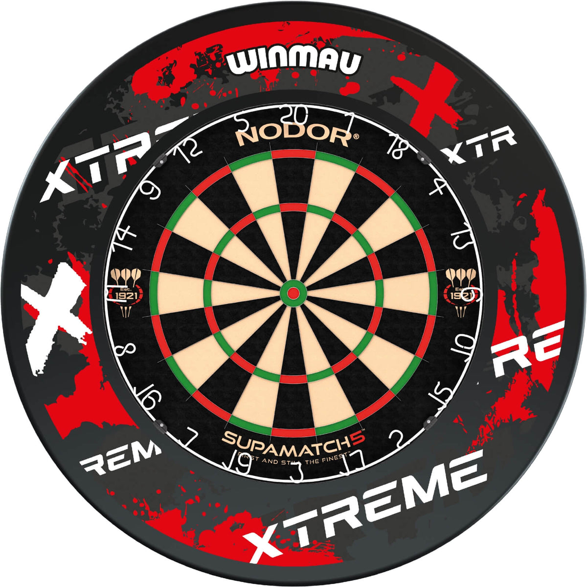 Surrounds &amp; Dartboards - Winmau - Xtreme Red Dartboard Surround &amp; Dartboard Bundle - Choose Your Board Nodor - Supamatch 5