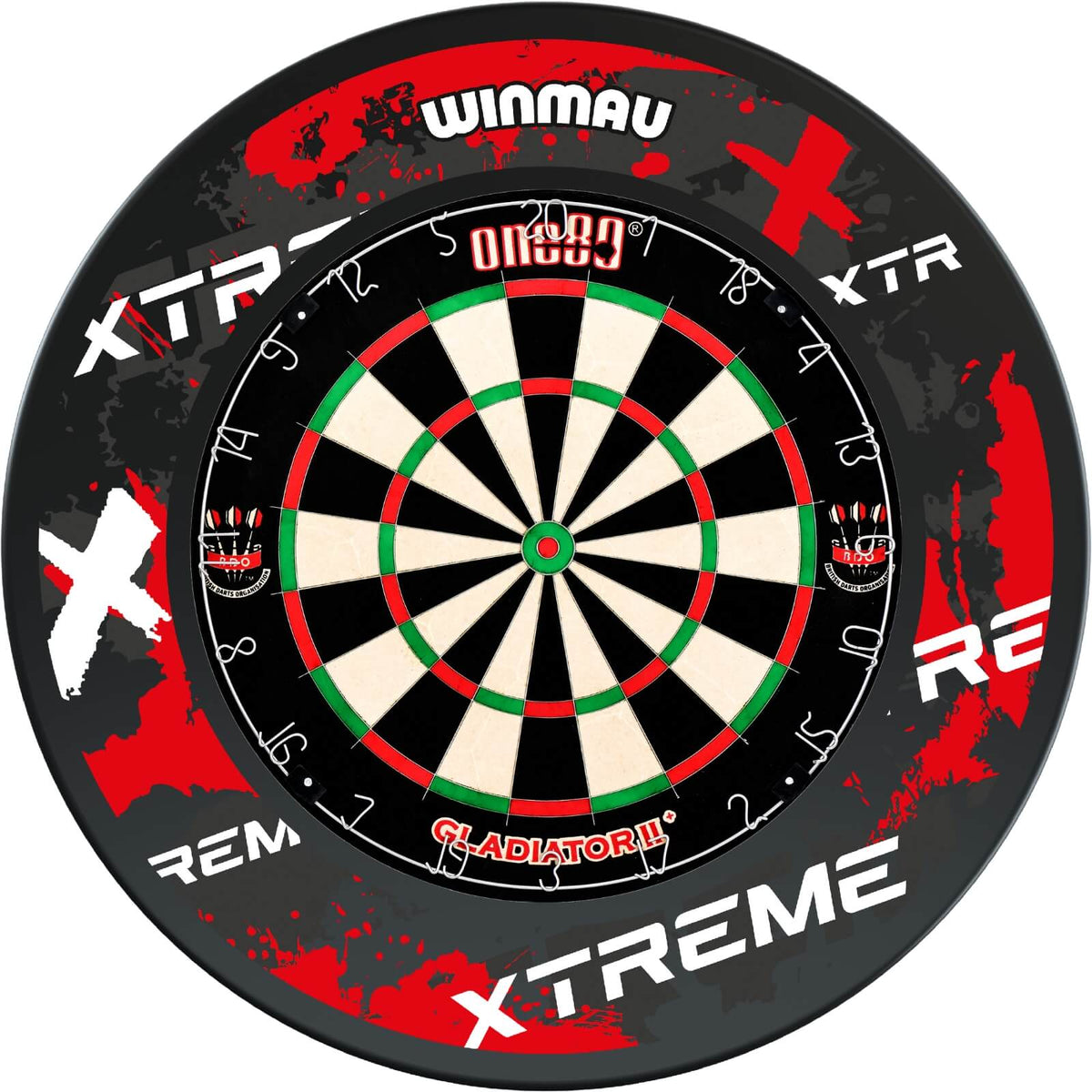 Surrounds &amp; Dartboards - Winmau - Xtreme Red Dartboard Surround &amp; Dartboard Bundle - Choose Your Board One80 - Gladiator 2+