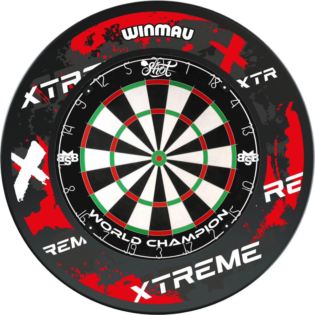 Surrounds &amp; Dartboards - Winmau - Xtreme Red Dartboard Surround &amp; Dartboard Bundle - Choose Your Board Shot - Michael Smith