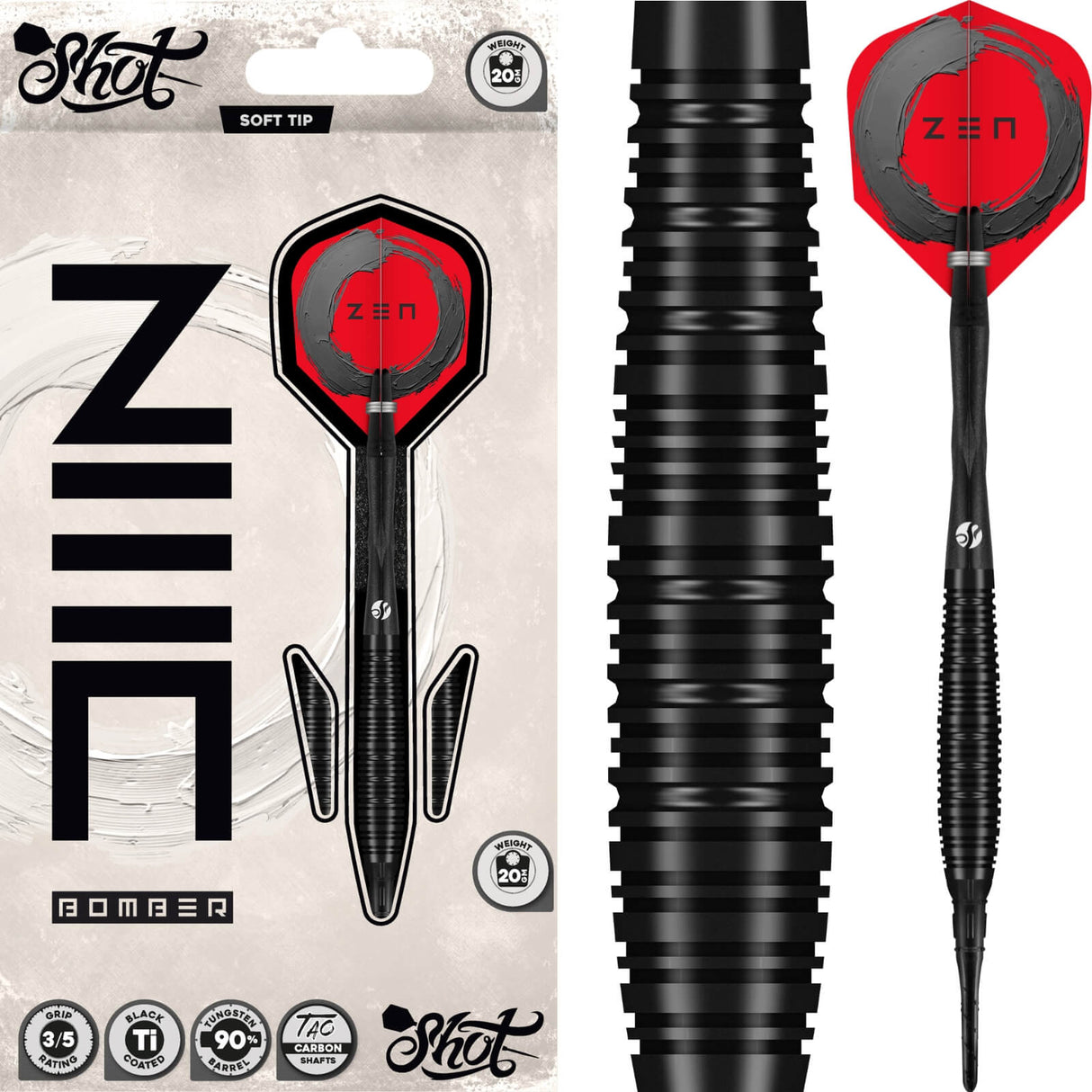 Shot - Zen Bomber Darts - Soft Tip - 90% Tungsten - 20g