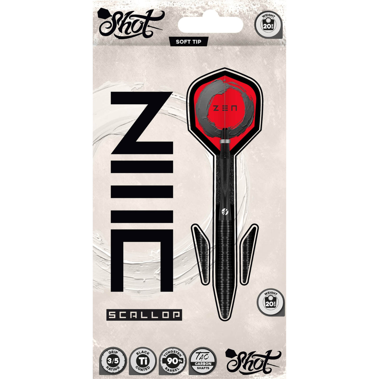 Shot - Zen Scallop Darts - Soft Tip - 90% Tungsten - 20g