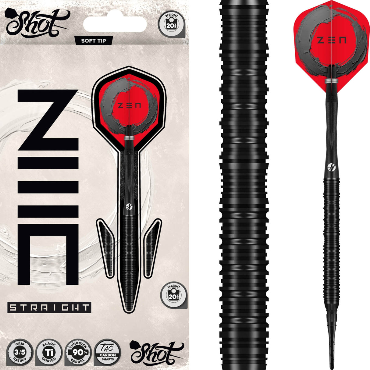 Shot - Zen Straight Darts - Soft Tip - 90% Tungsten - 20g