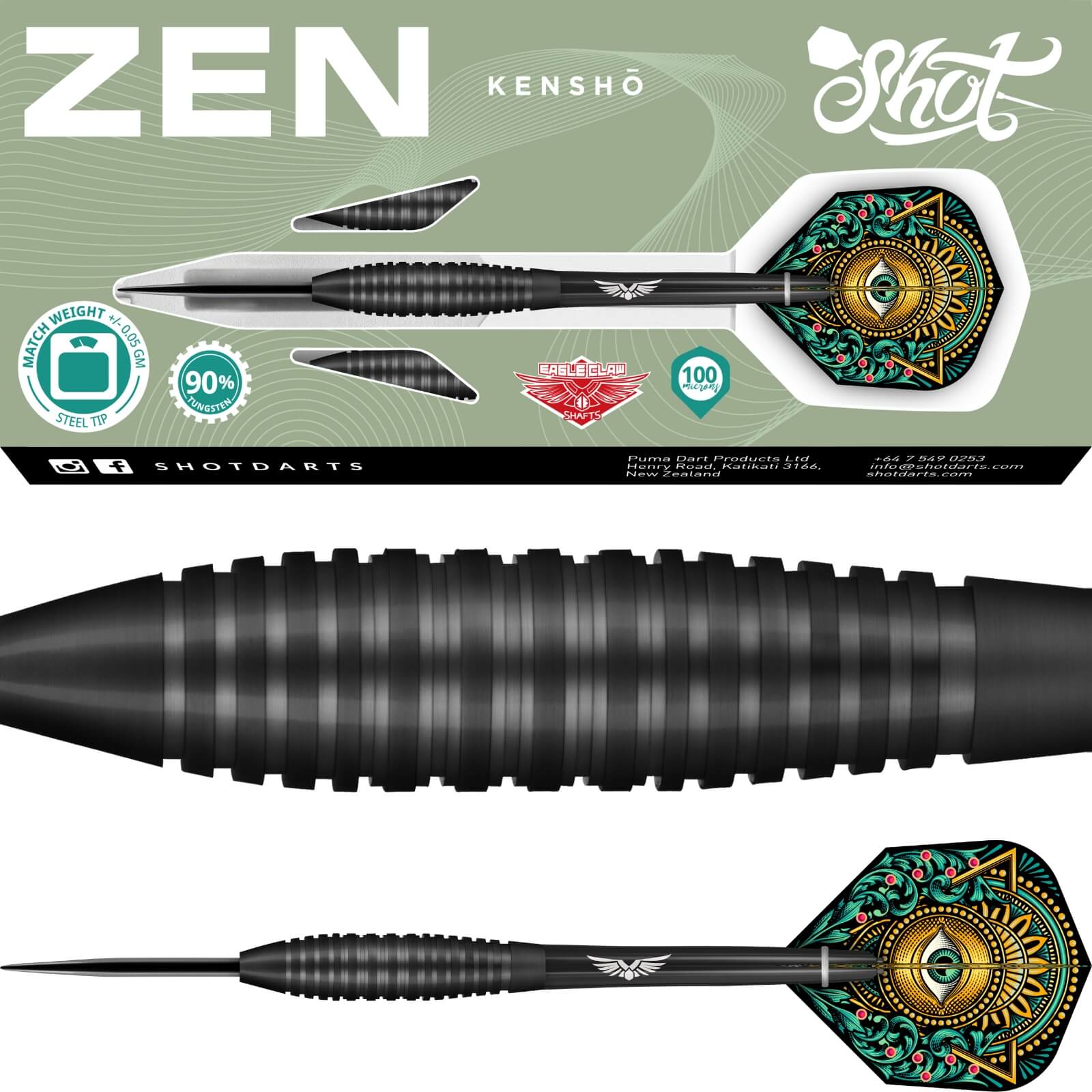 Darts - Shot - Zen Kensho Darts - Steel Tip - 90% Tungsten - 22g 23g 24g 25g 26g 28g 