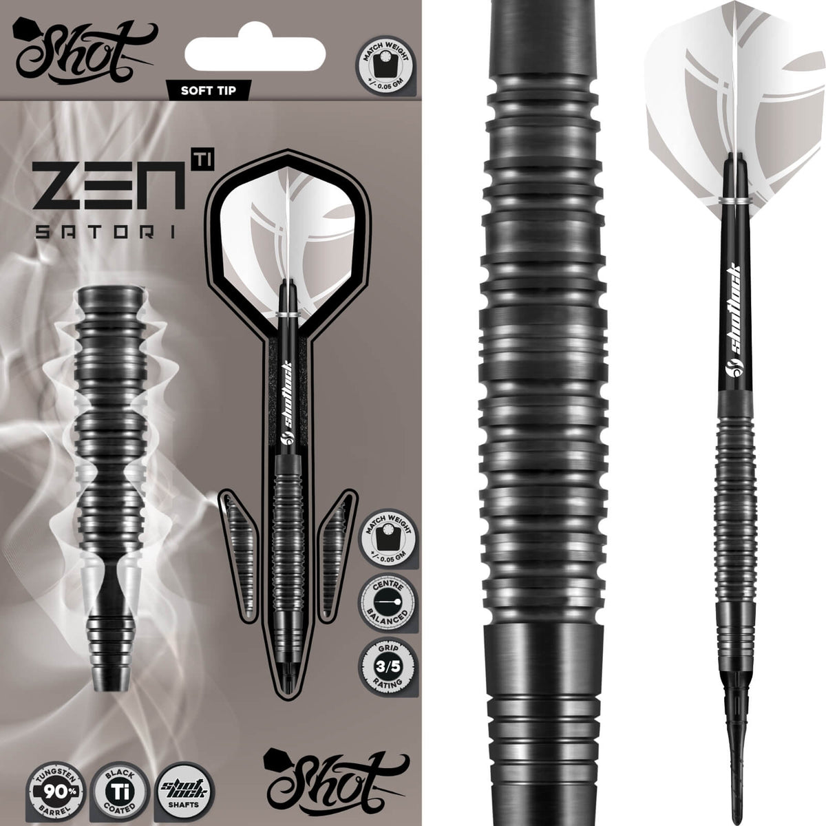 Shot - Zen Satori Darts - Soft Tip - 90% Tungsten - 18g 20g