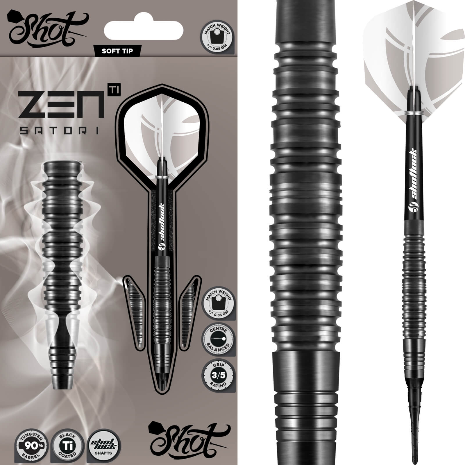 Shot - Zen Satori Darts - Soft Tip - 90% Tungsten - 18g 20g