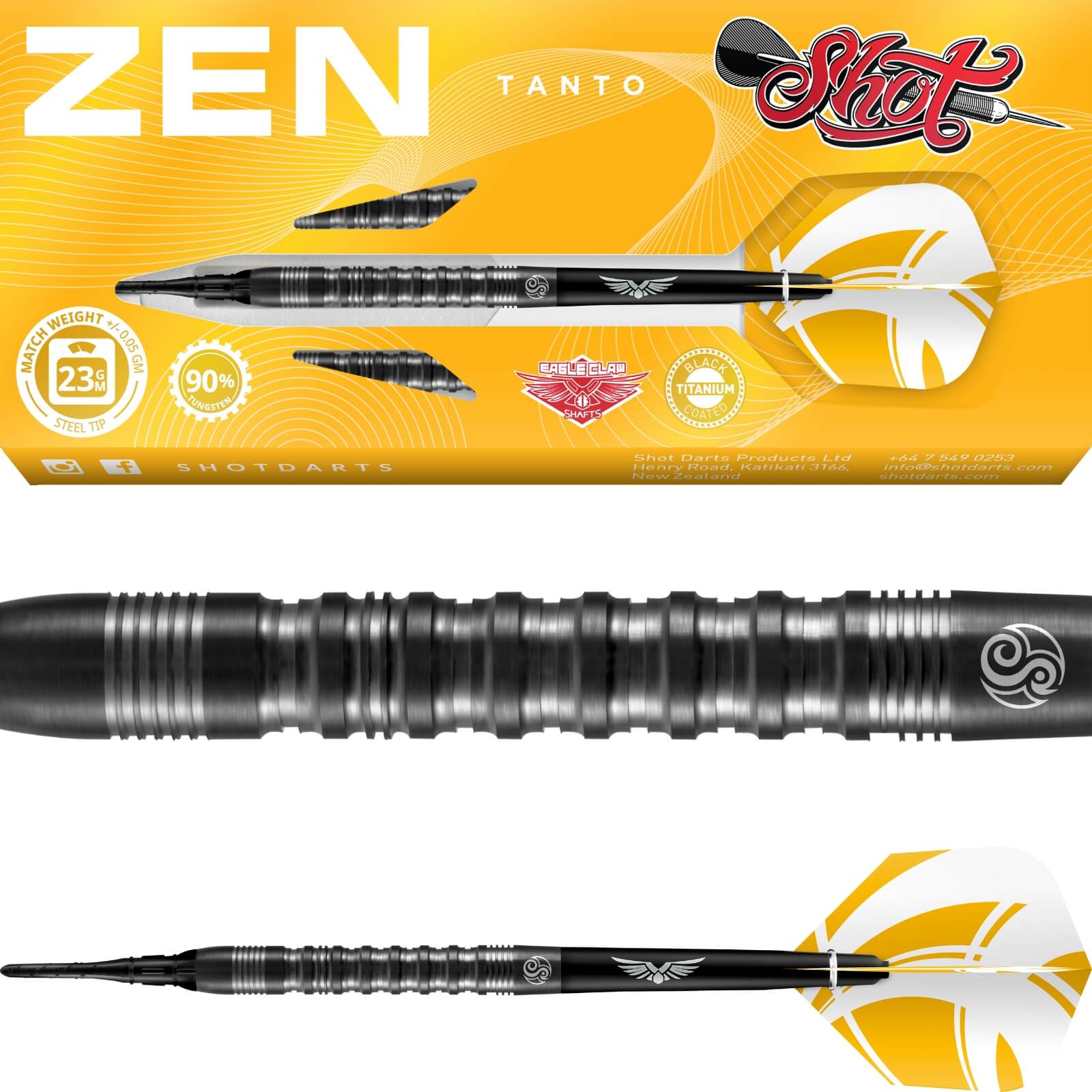 Darts - Shot - Zen Tanto Darts - Soft Tip - 90% Tungsten - 18g 20g 