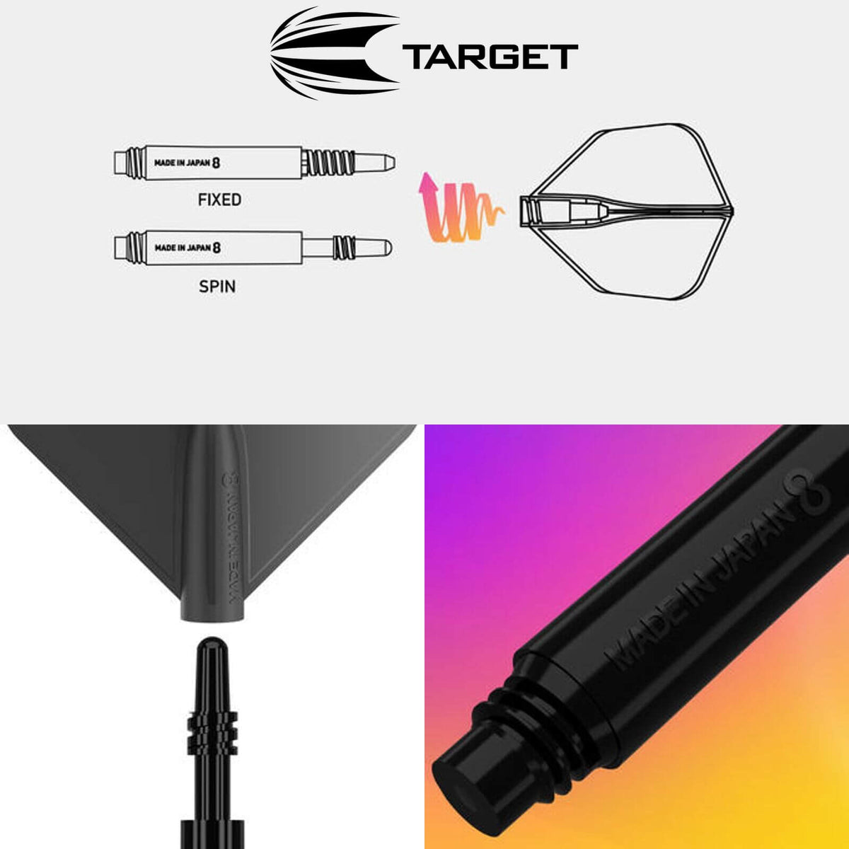 Dart Shafts - Target - 8 Flight Spin Dart Shafts 
