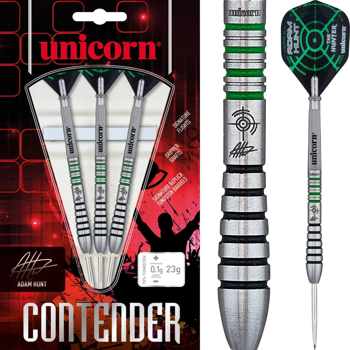Darts - Unicorn - Adam Hunt Darts - Steel Tip - 90% Tungsten - 23g 