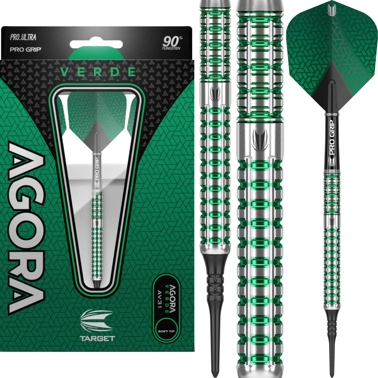 Darts - Target - Agora Verde AV31 Darts - Soft Tip - 90% Tungsten - 20g 