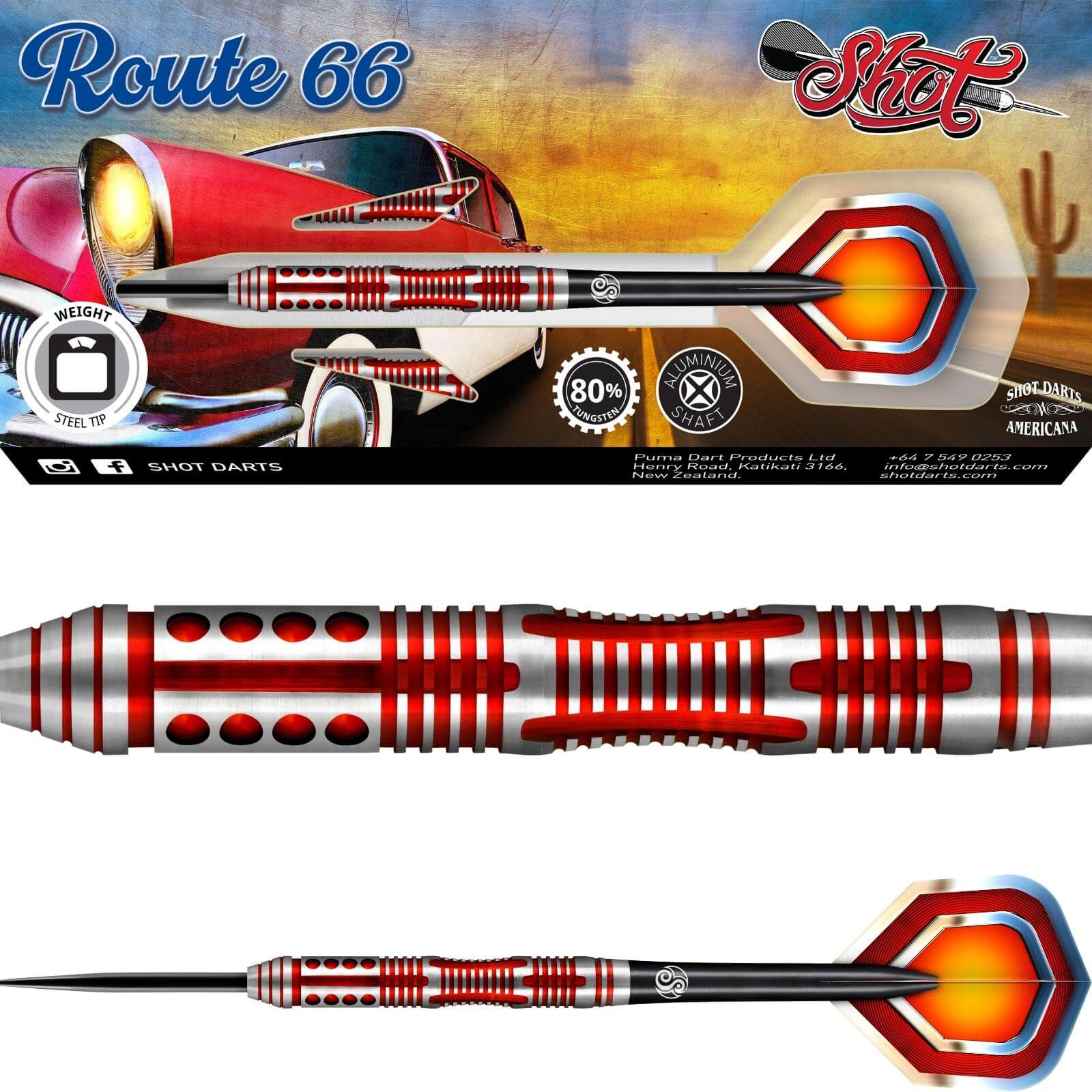 Darts - Shot - Americana Route 66 Darts - Steel Tip - 80% Tungsten - 23g 24g 25g 