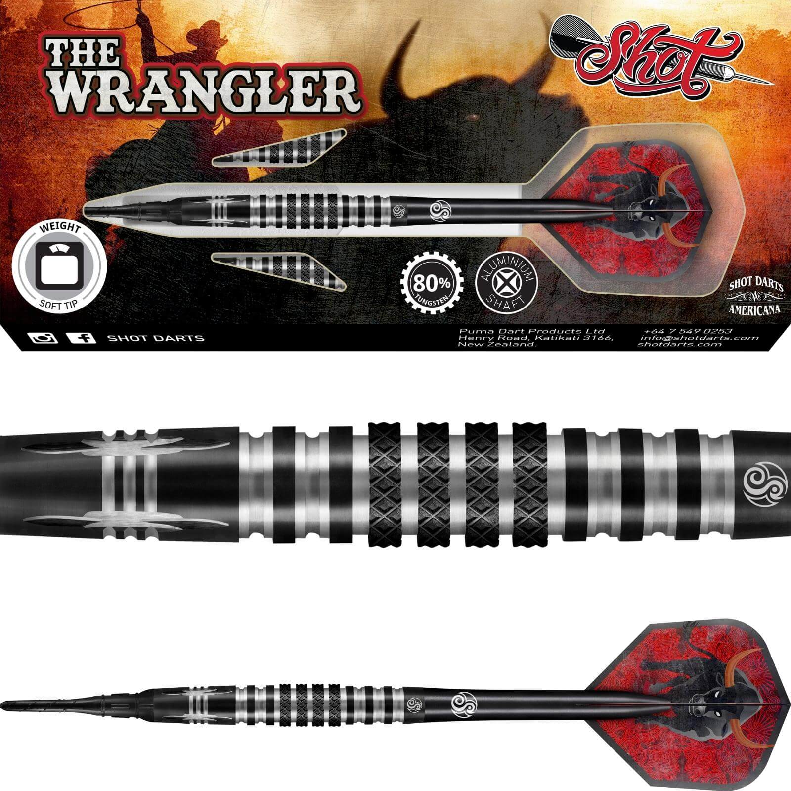 Darts - Shot - Americana The Wrangler Darts - Soft Tip - 80% Tungsten - 18g 