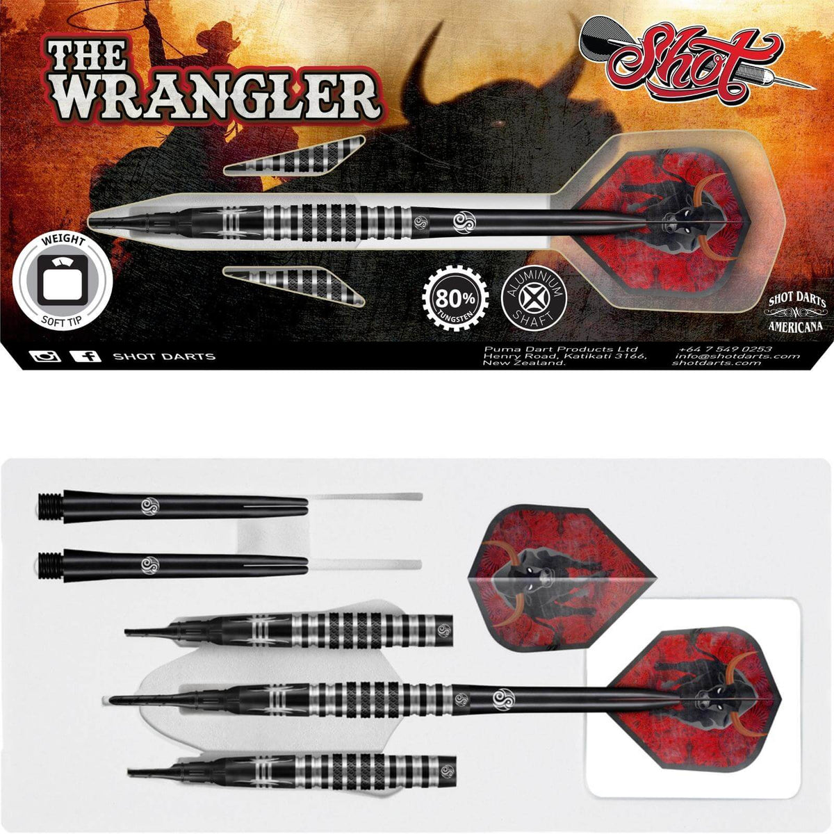 Darts - Shot - Americana The Wrangler Darts - Soft Tip - 80% Tungsten - 18g 