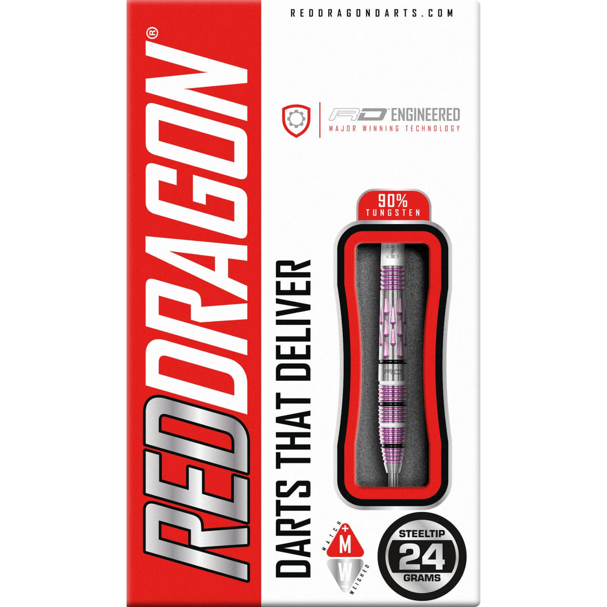 Darts - Red Dragon - Artura Pink Darts - Steel Tip - 90% Tungsten - 24g 26g 