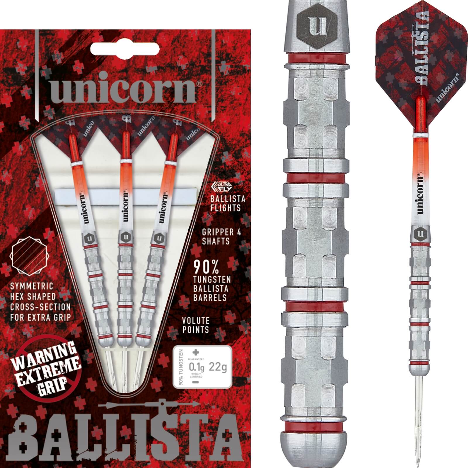 Darts - Unicorn - Ballista Style 4 Darts - Steel Tip - 90% Tungsten - 22g 24g 26g 