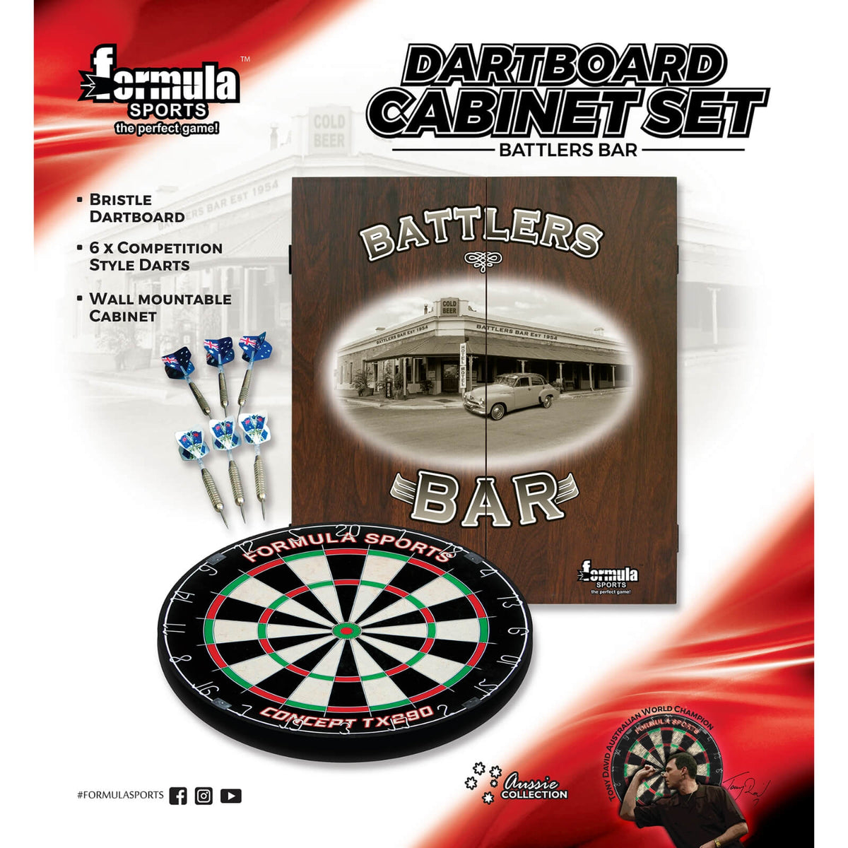 Dartboards - Formula Sports - Battlers Bar Dartboard &amp; Cabinet Set 