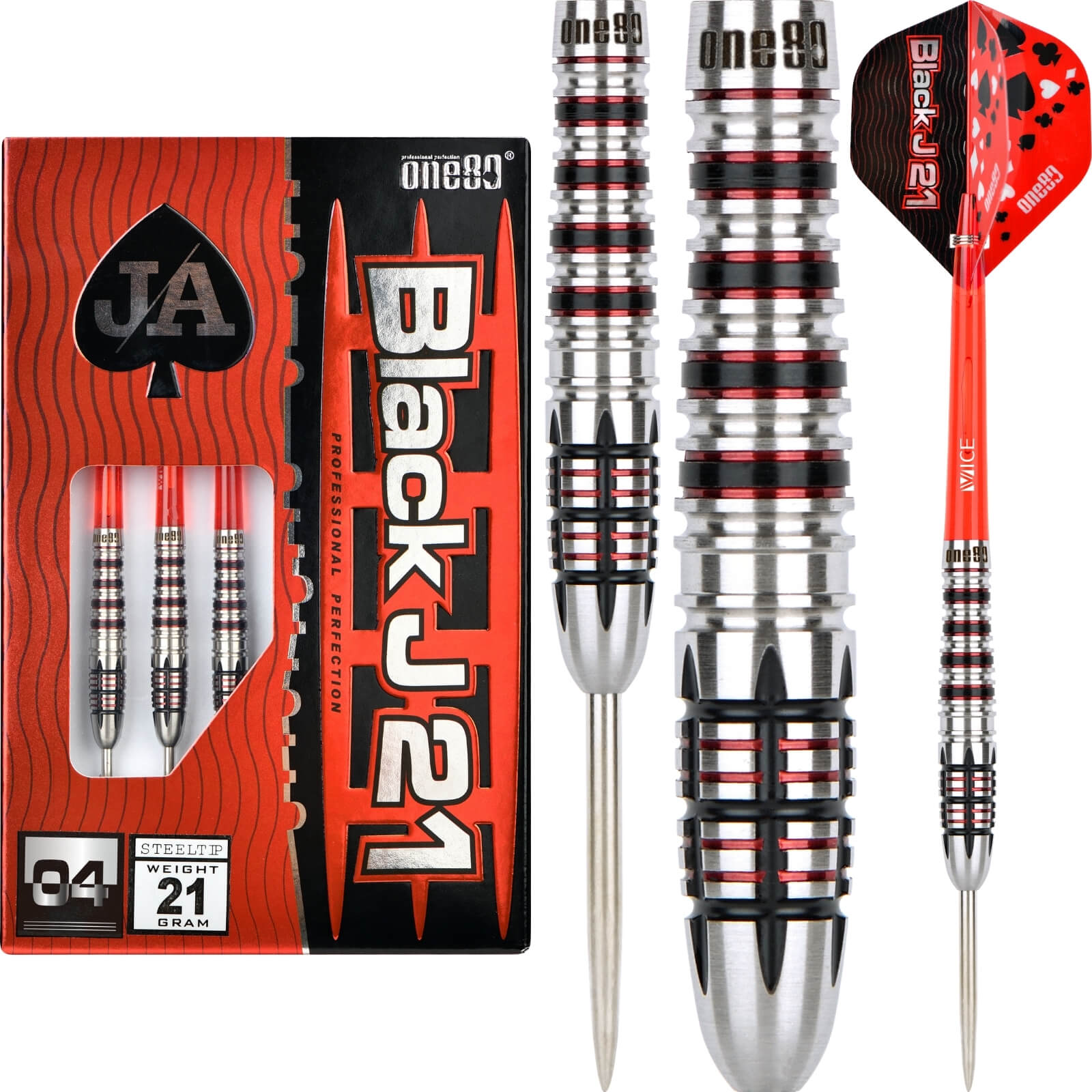 Darts - One80 - Black J21 04 Darts - Steel Tip - 90% Tungsten - 21g 23g 25g 