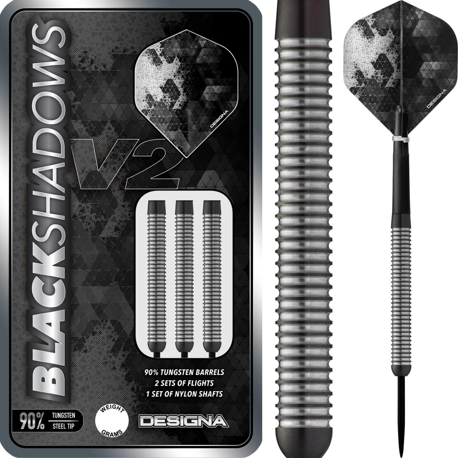 Darts - Designa - Black Shadow V2 M1 Darts - Steel Tip - 90% Tungsten - 21g 23g 25g 