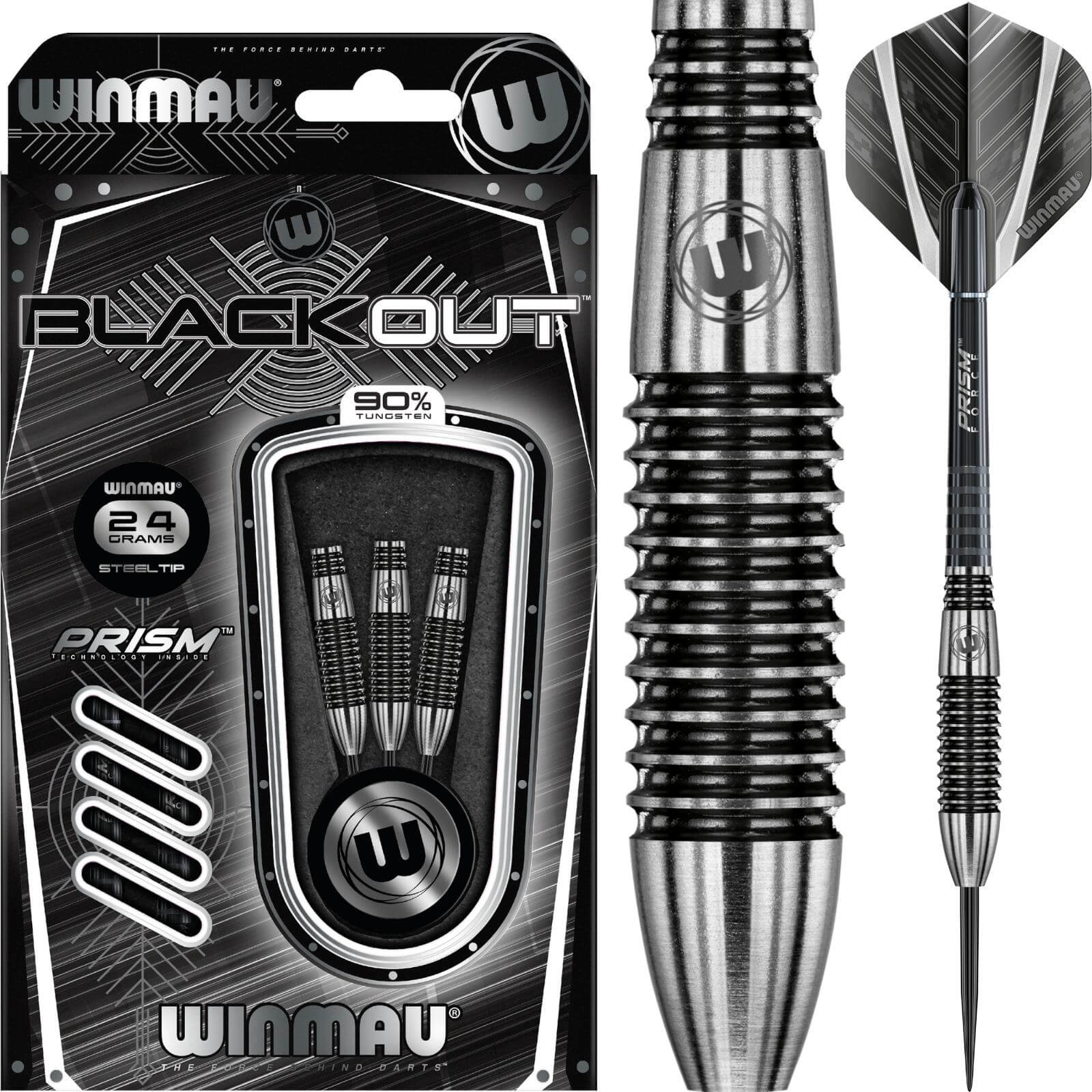 Darts - Winmau - Blackout Darts - Steel Tip - 90% Tungsten - 24g 26g 