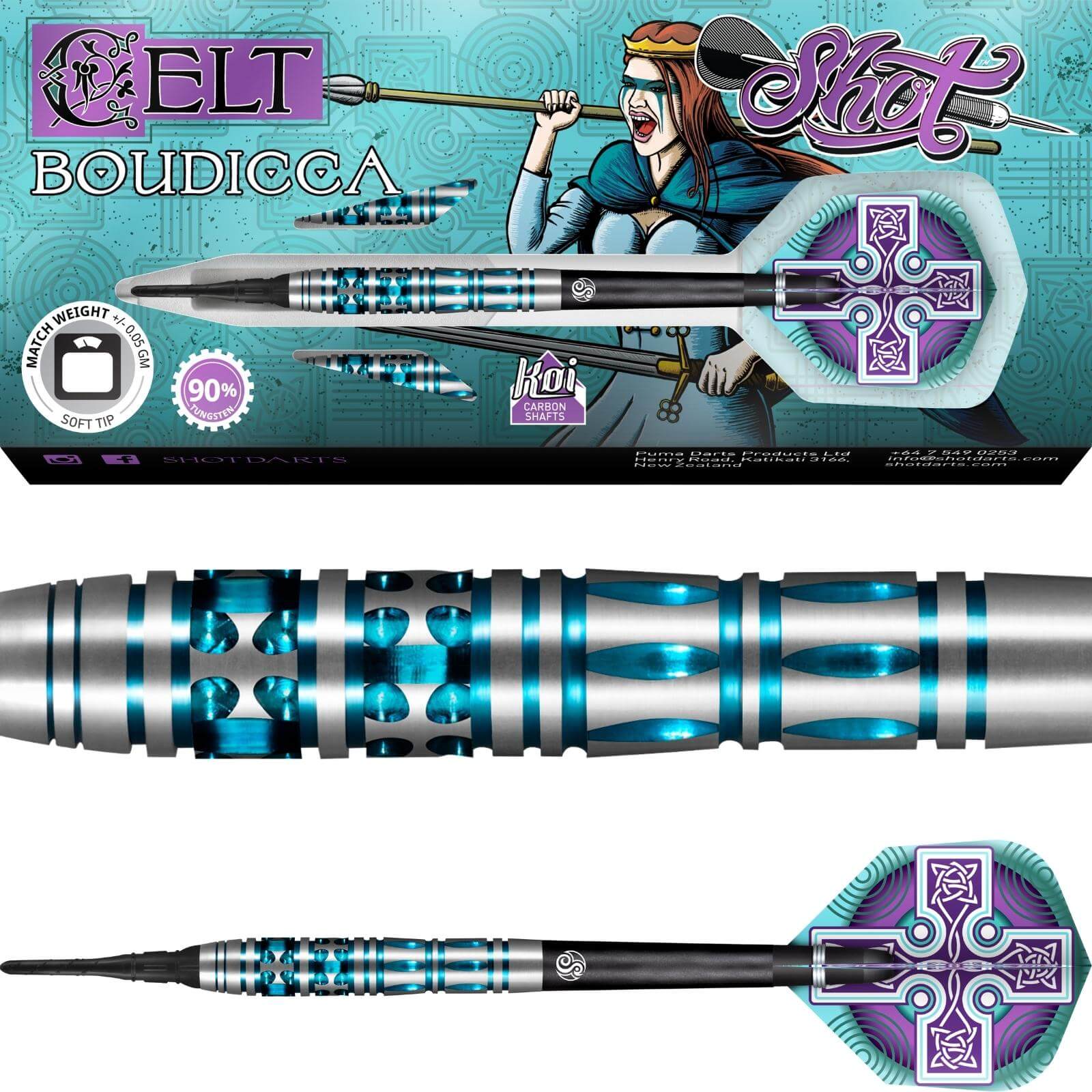 Darts - Shot - Celt Boudicca Darts - Soft Tip - 90% Tungsten - 18g 20g 