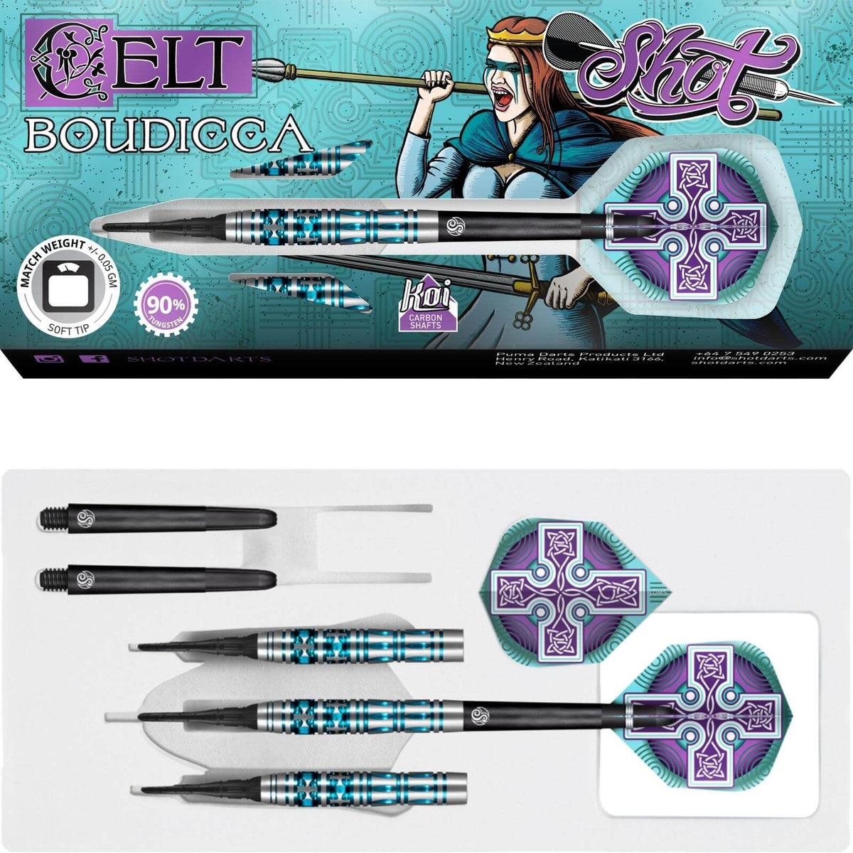 Darts - Shot - Celt Boudicca Darts - Soft Tip - 90% Tungsten - 18g 20g 