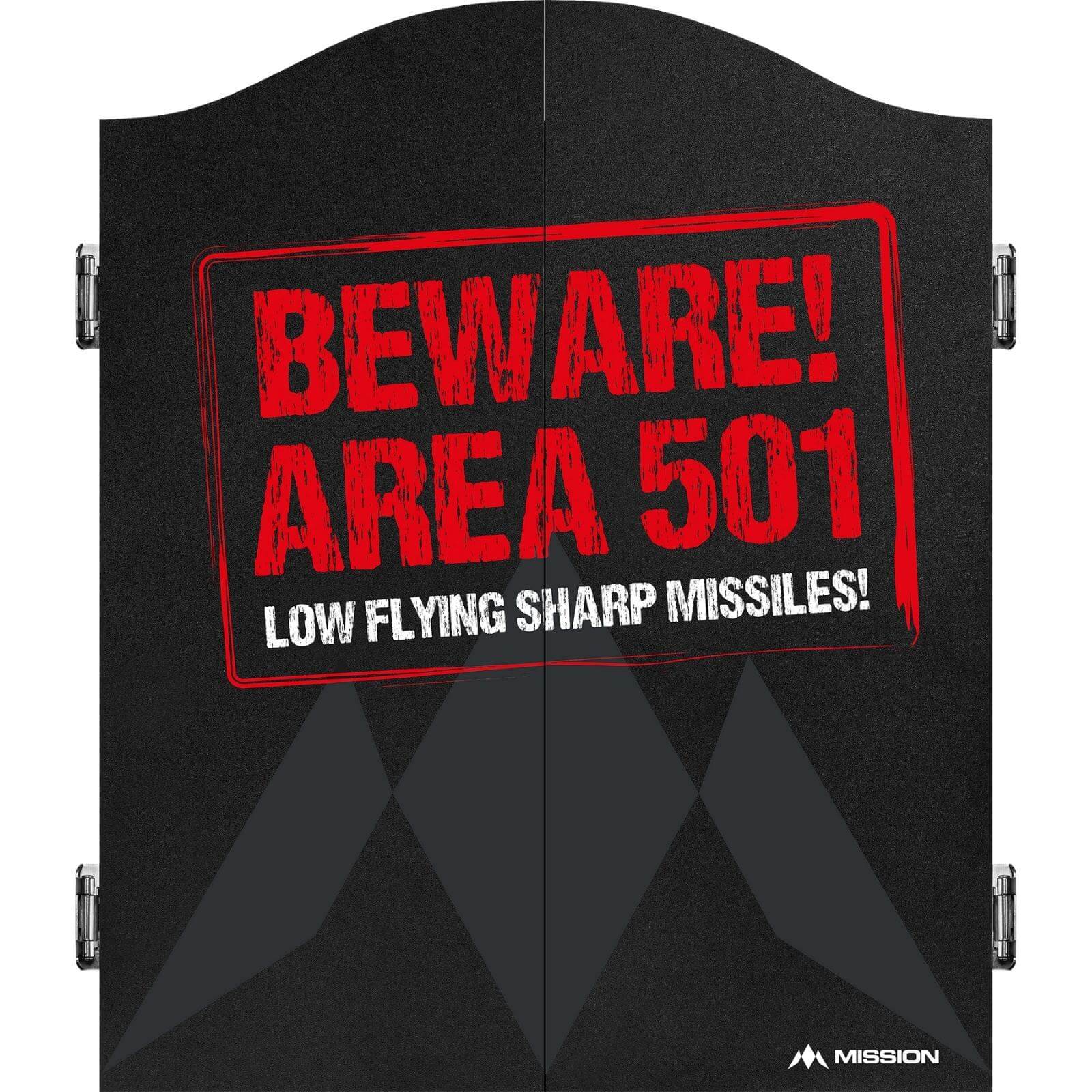 Dartboard Accessories - Mission - Dartboard Cabinet - Deluxe Quality - Area 501 - Beware 