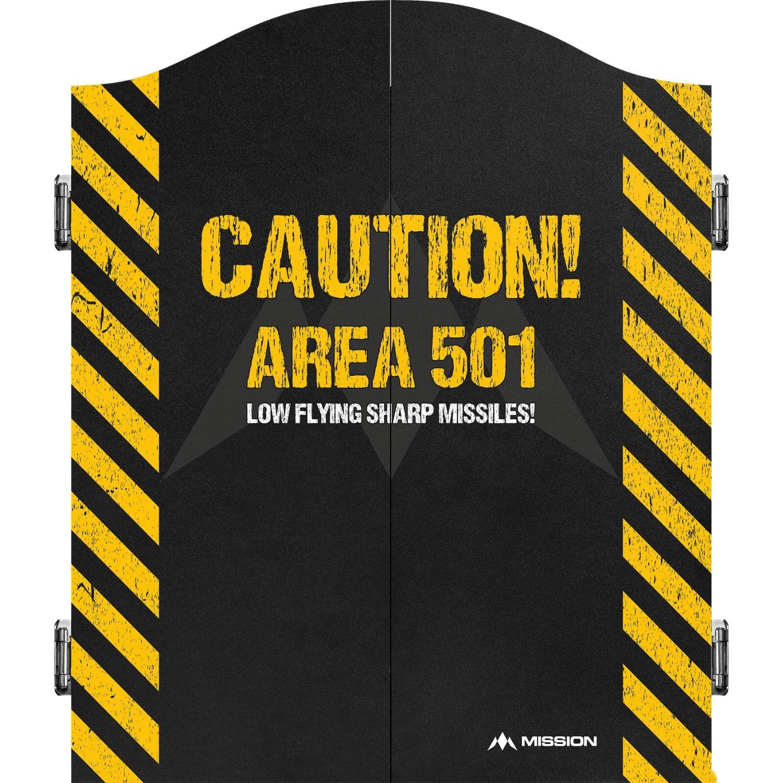 Dartboard Accessories - Mission - Dartboard Cabinet - Deluxe Quality - Area 501 - Caution 