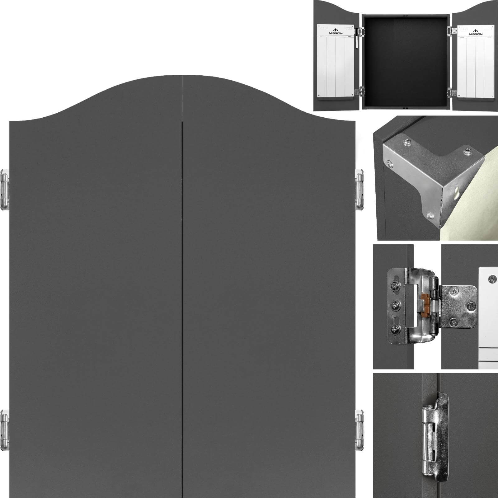 Dartboard Accessories - Mission - Dartboard Cabinet - Deluxe Quality - Grey 