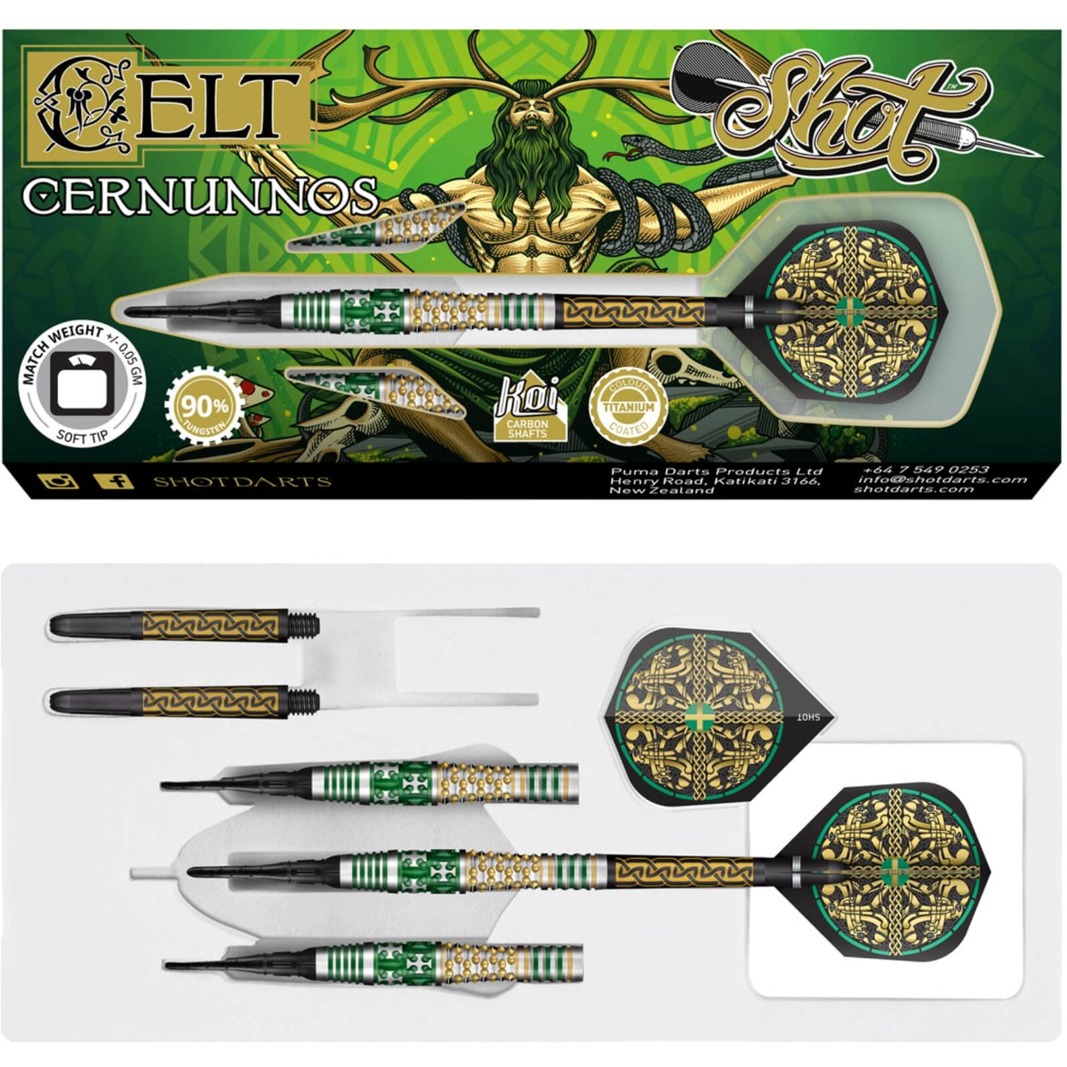 Darts - Shot - Celt Cernunnos Darts - Soft Tip - 90% Tungsten - 18g 20g 