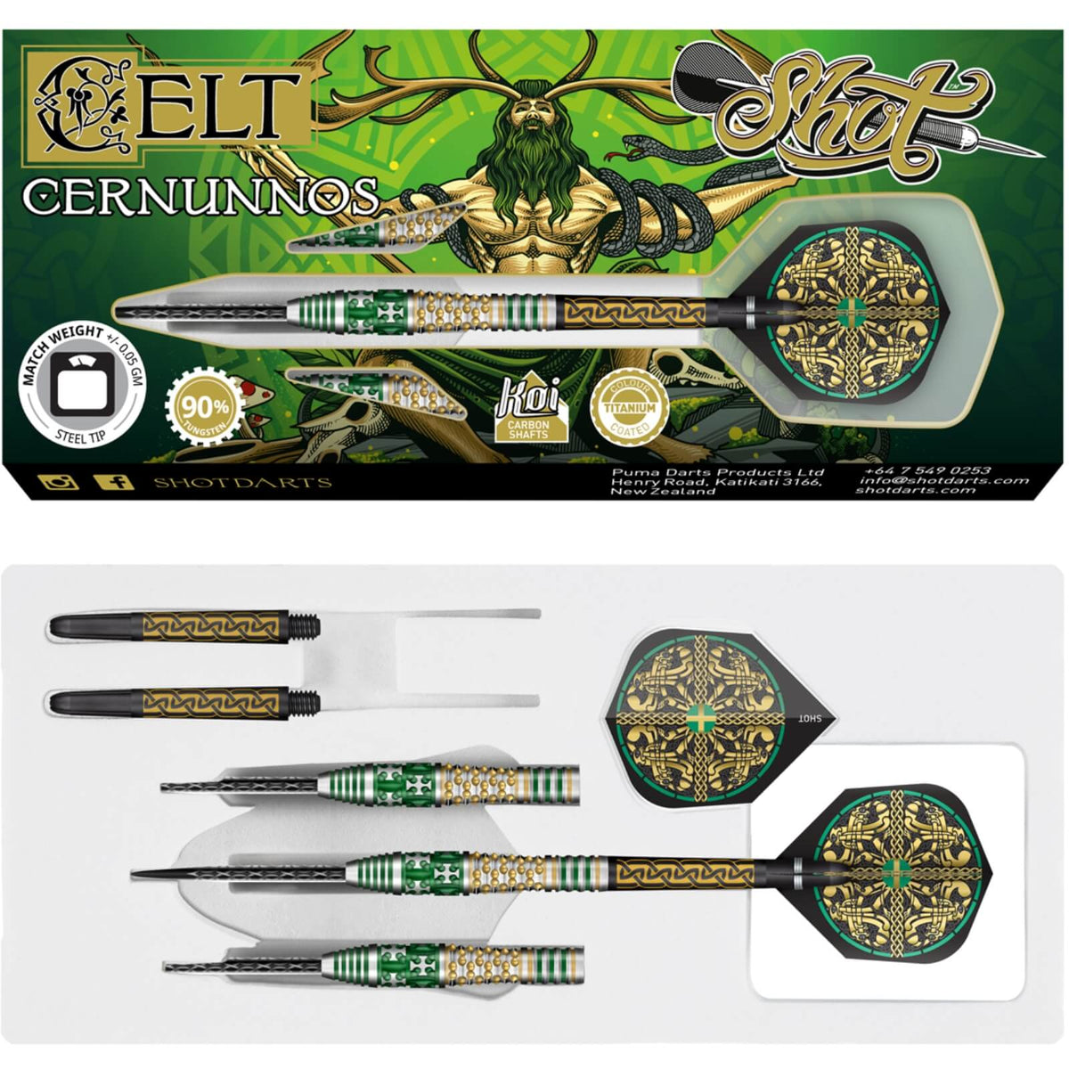 Darts - Shot - Celt Cernunnos Darts - Steel Tip - 90% Tungsten - 22g 23g 24g 25g 
