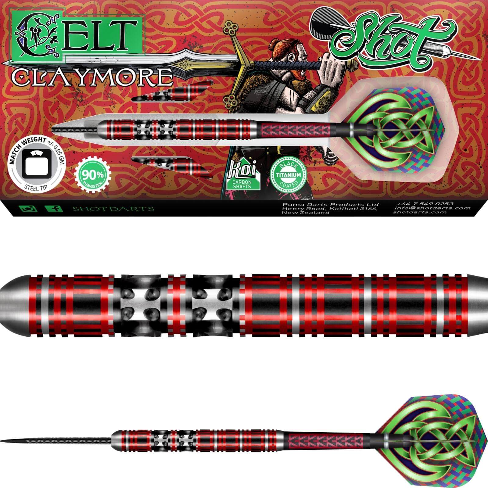 Darts - Shot - Celt Claymore Darts - Steel Tip - 90% Tungsten - 23g 24g 25g 