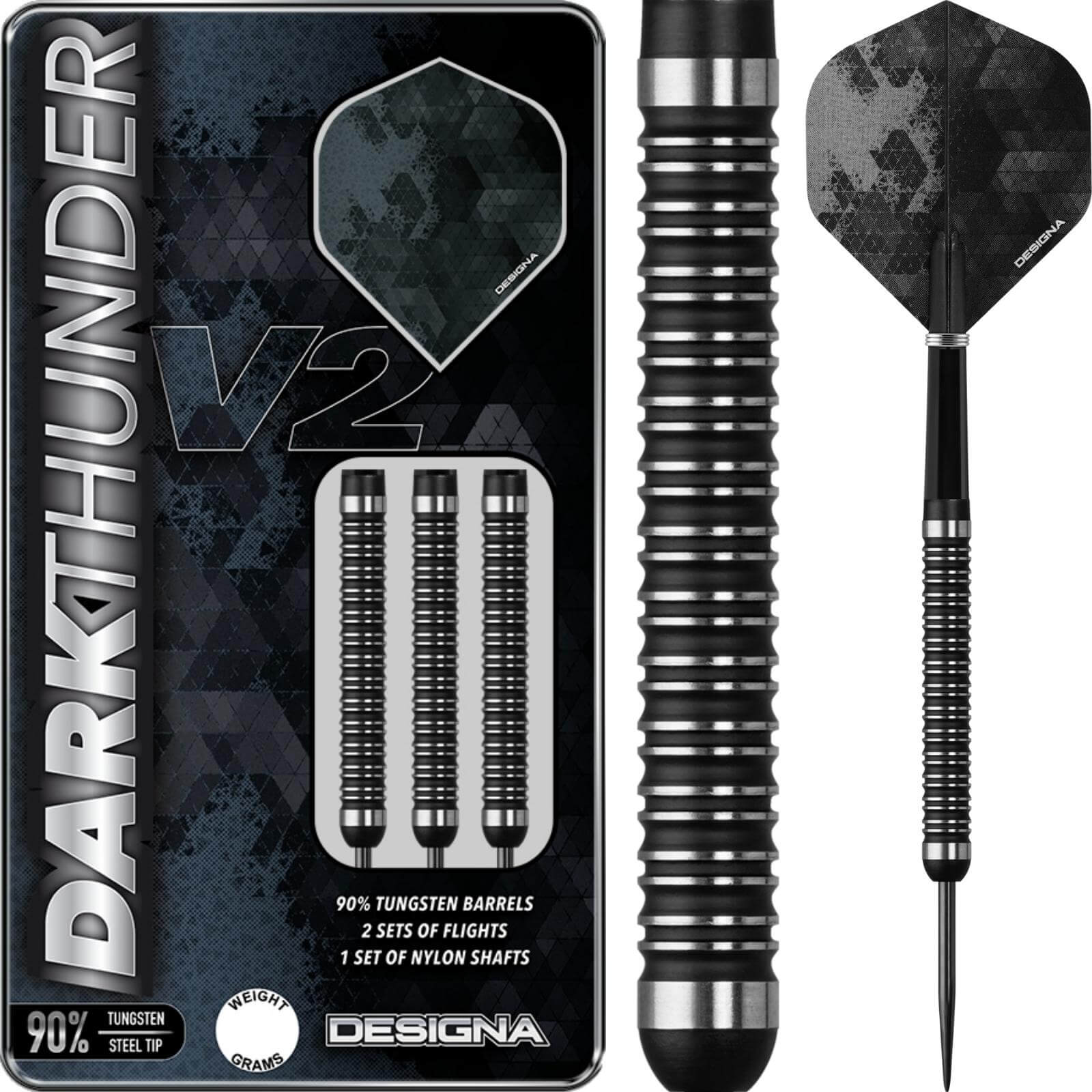 Darts - Designa - Dark Thunder V2 Darts - Steel Tip - 90% Tungsten - 20g 22g 24g 26g 28g 30g 