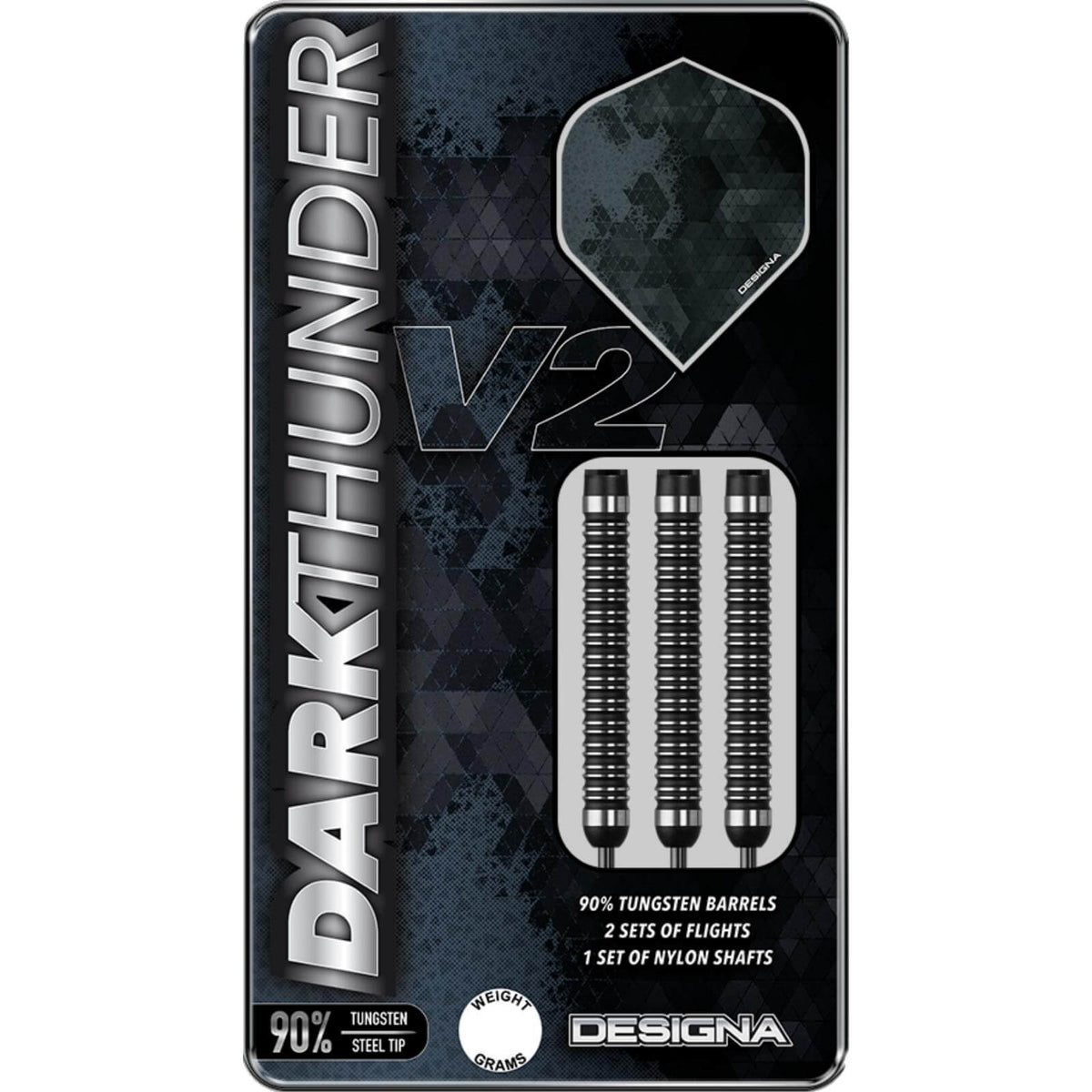 Darts - Designa - Dark Thunder V2 Darts - Steel Tip - 90% Tungsten - 20g 22g 24g 26g 28g 30g 