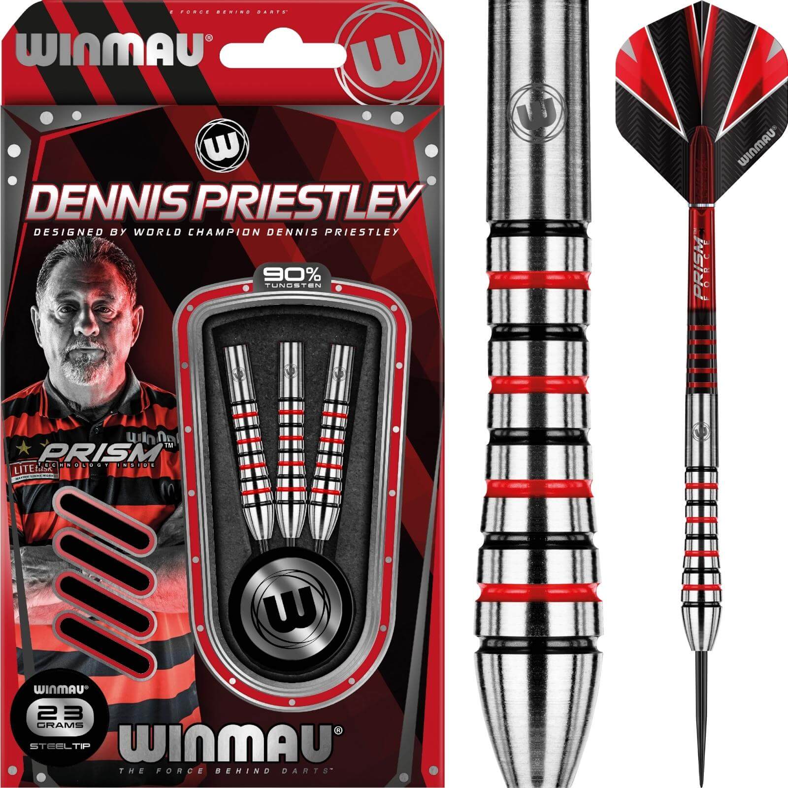 Darts - Winmau - Dennis Priestley Darts - Steel Tip - 90% Tungsten - 21g 23g 25g 