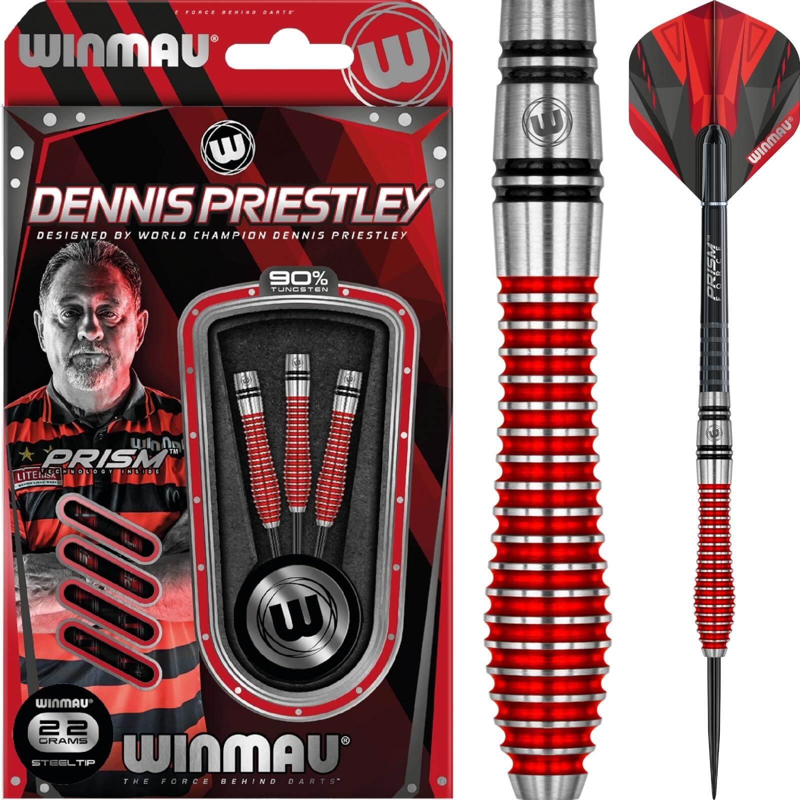 Darts - Winmau - Dennis Priestley Special Edition Darts - Steel Tip - 90% Tungsten - 22g 24g 