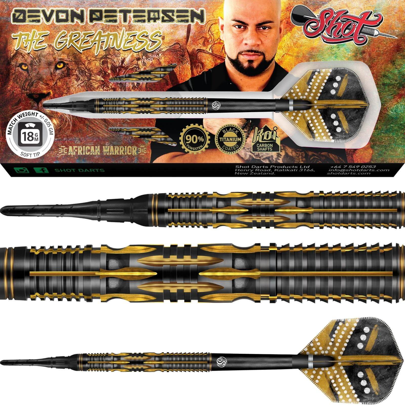 Darts - Shot - Devon Petersen Greatness Darts - Soft Tip - 90% Tungsten - 18g 20g 