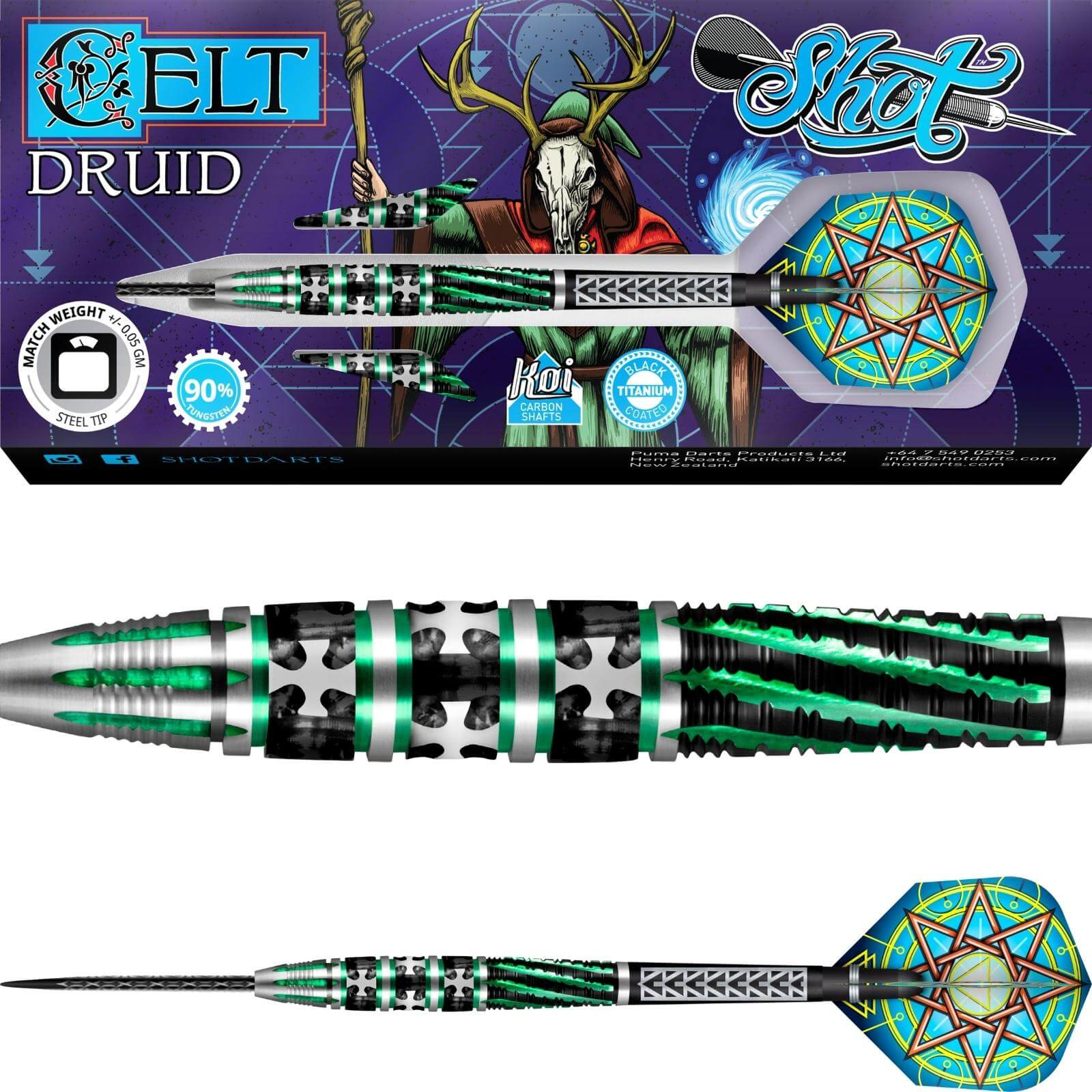 Darts - Shot - Celt Druid Darts - Steel Tip - 90% Tungsten - 23g 24g 25g 