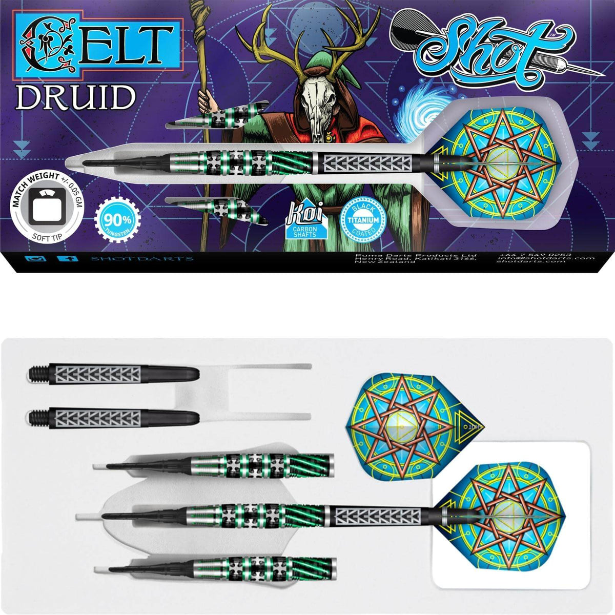 Darts - Shot - Celt Druid Darts - Soft Tip - 90% Tungsten - 18g 20g 