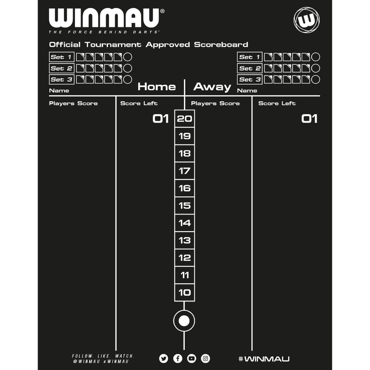 Winmau - Dry Wipe Darts Scoreboard -