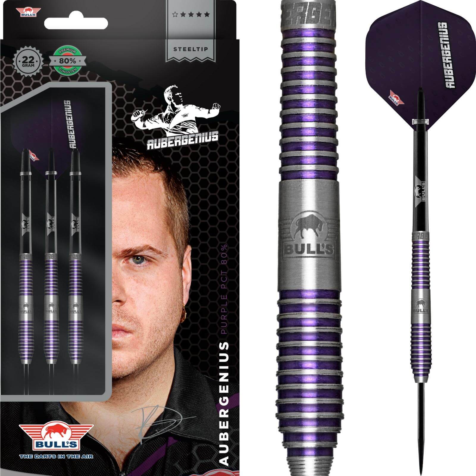 Darts - Bull's NL - Dirk Van Duijvenbode Aubergenius PCT 80 Darts - Steel Tip - 80% Tungsten - 22g 23g 24g 