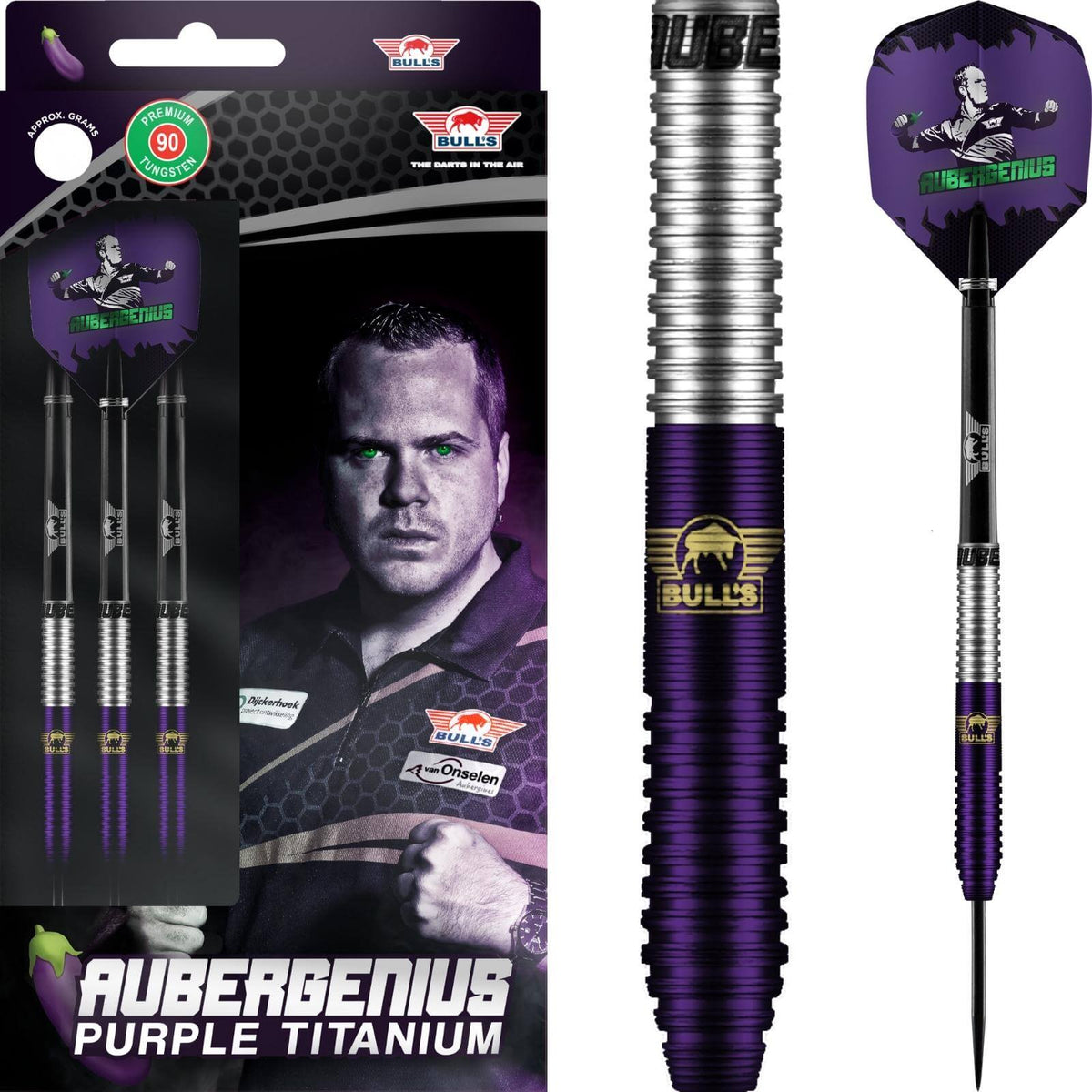 Darts - Bull&#39;s NL - Dirk Van Duijvenbode Aubergenius Darts - Steel Tip - 90% Tungsten - 22g 23g 25g 