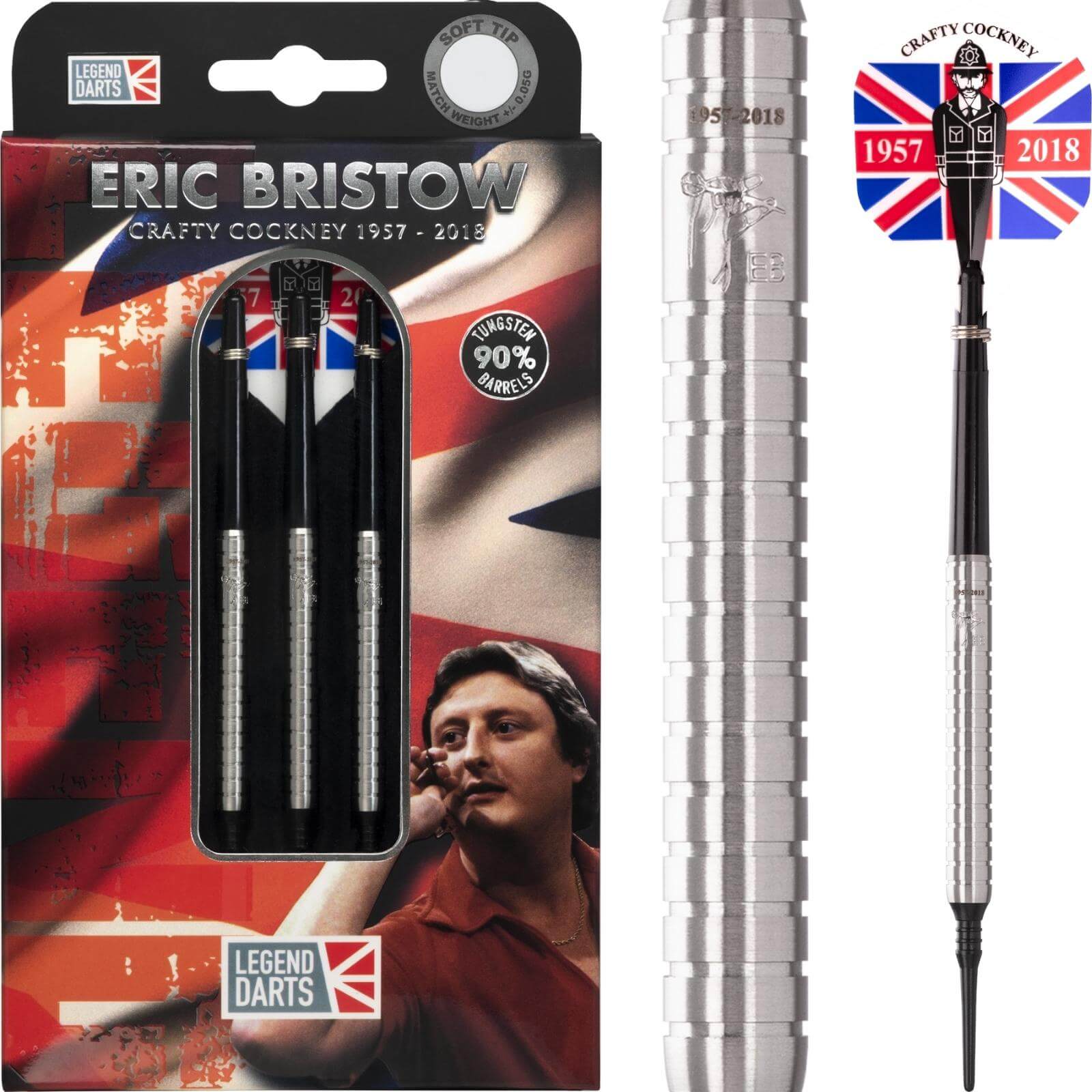 Darts - Legend Darts - Eric Bristow Natural Darts - Soft Tip - 90% Tungsten - 22g 